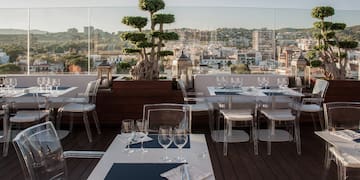 a table set up on a rooftop