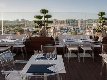 a table set up on a rooftop
