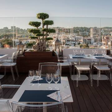 a table set up on a rooftop