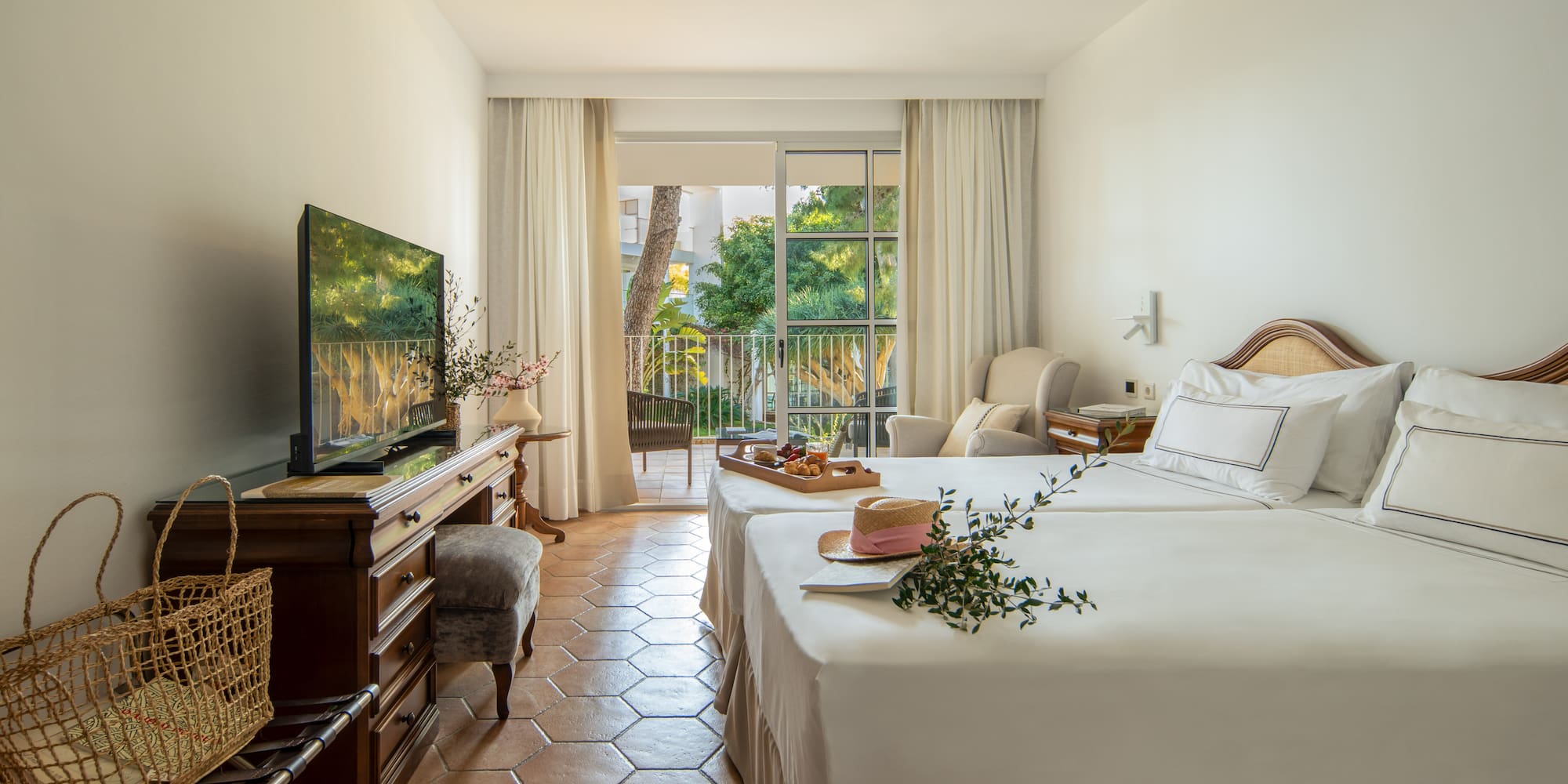 a room with a television and a bed