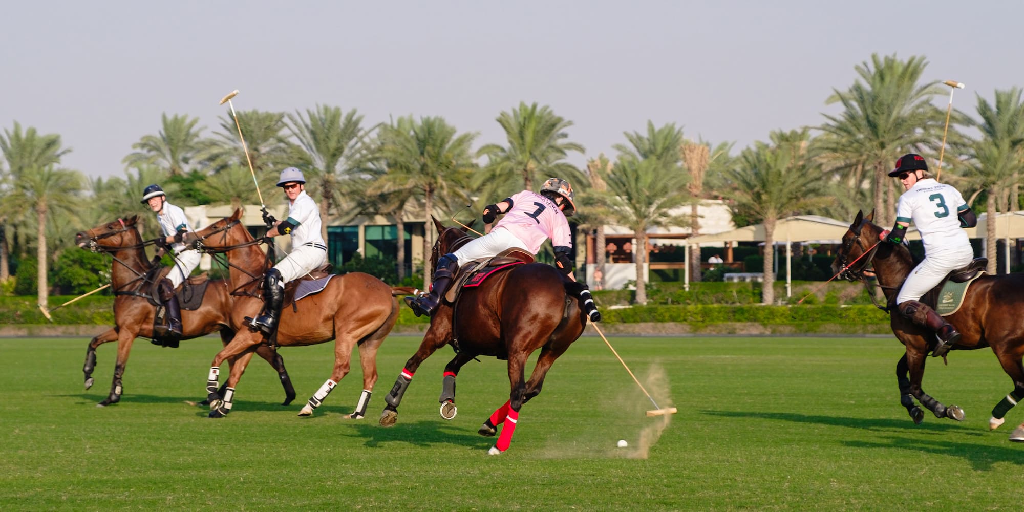 a group of people on horses playing polo