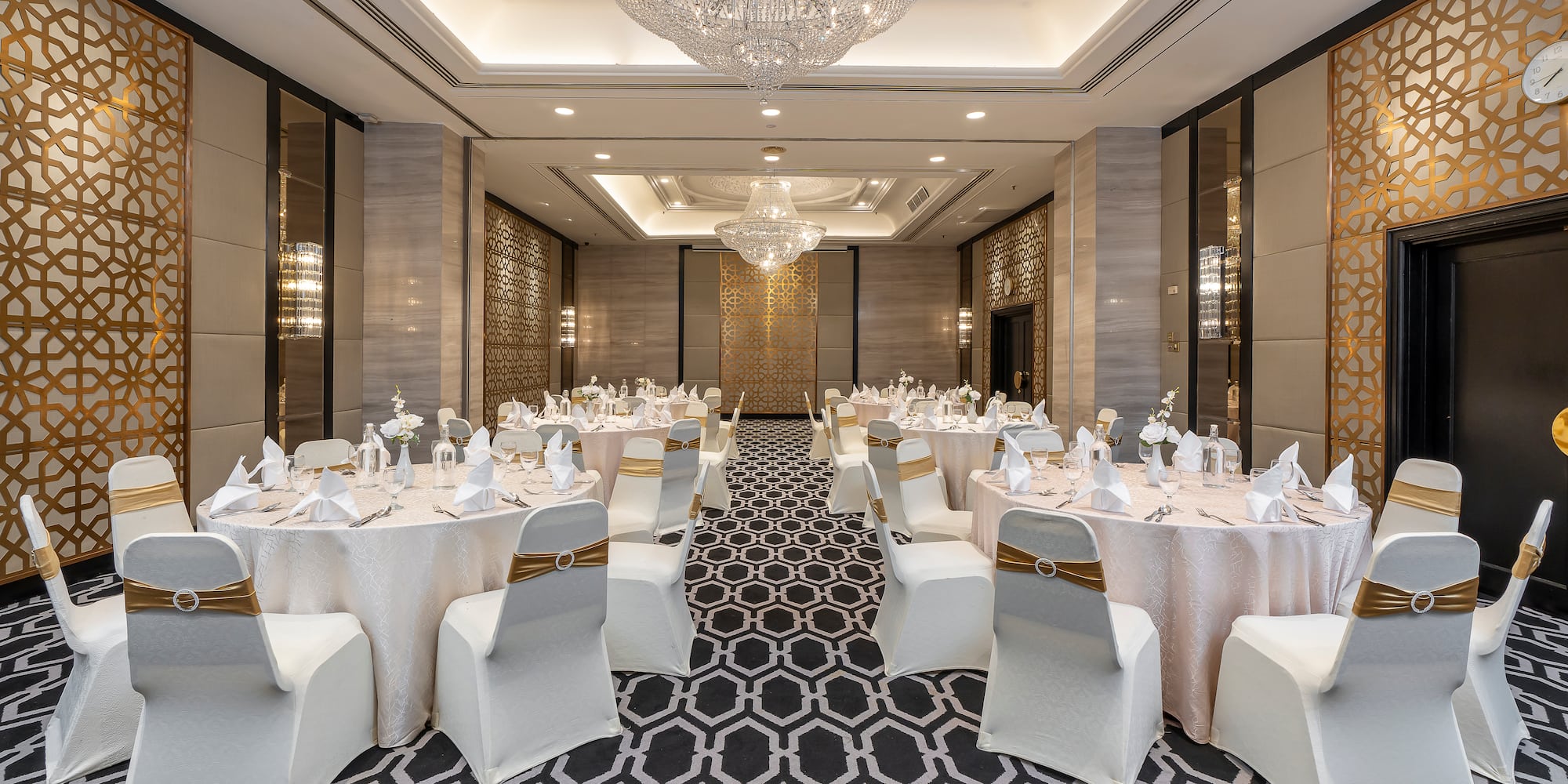 a room with tables and chairs