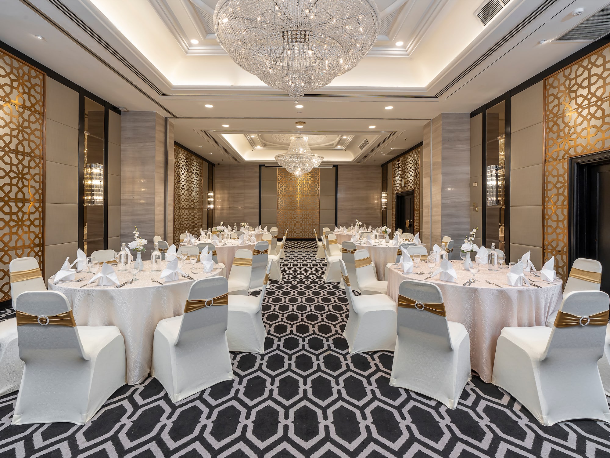 a room with tables and chairs