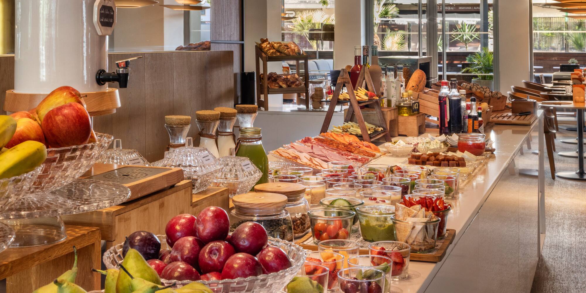 a counter with food on it