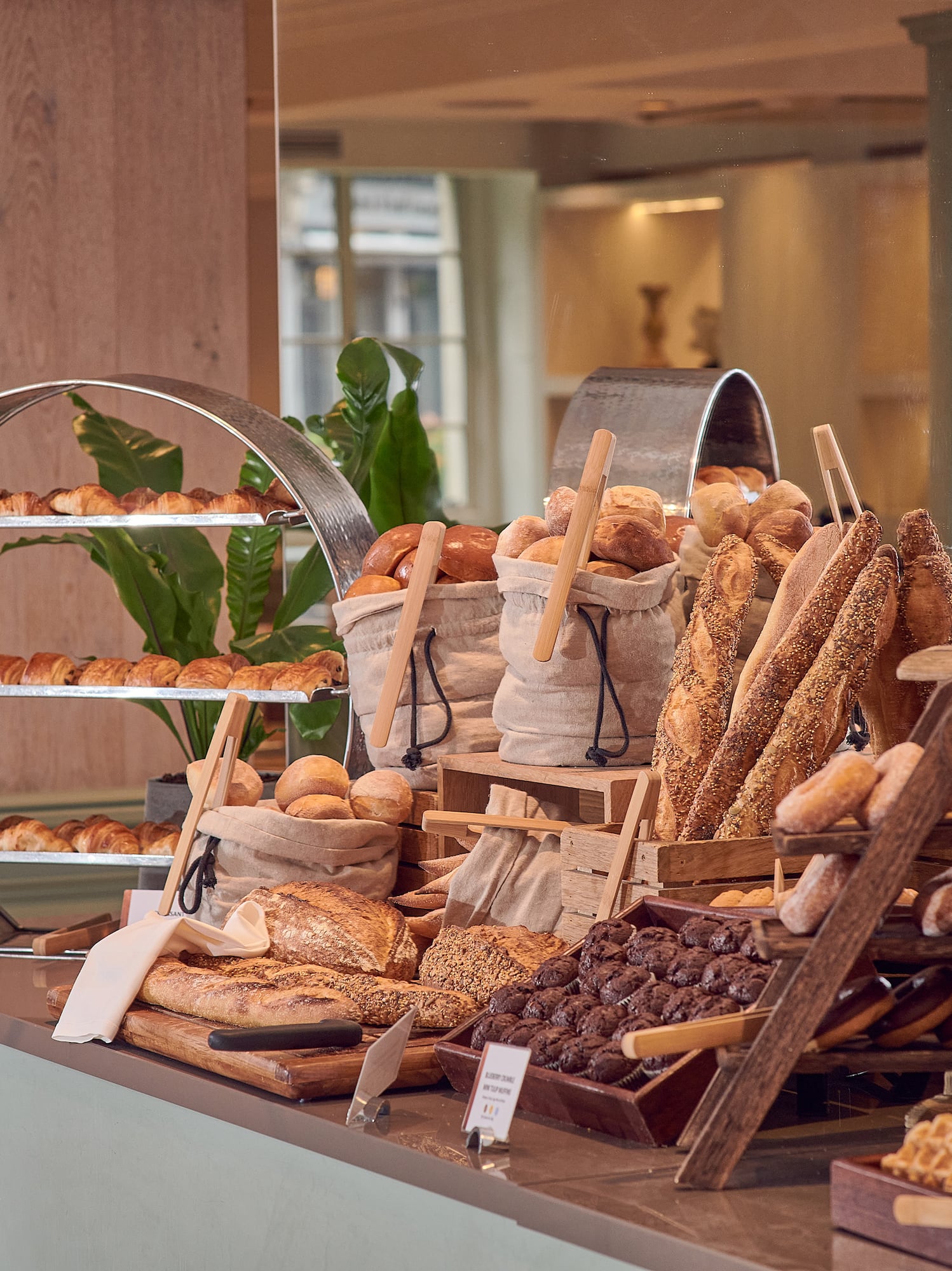 a display of bread and pastries