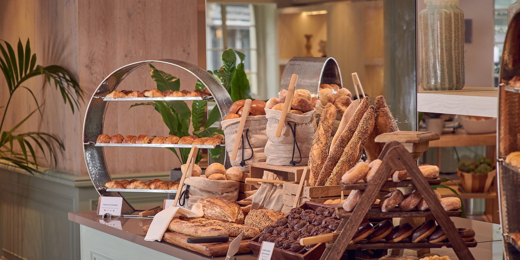 a display of bread and pastries