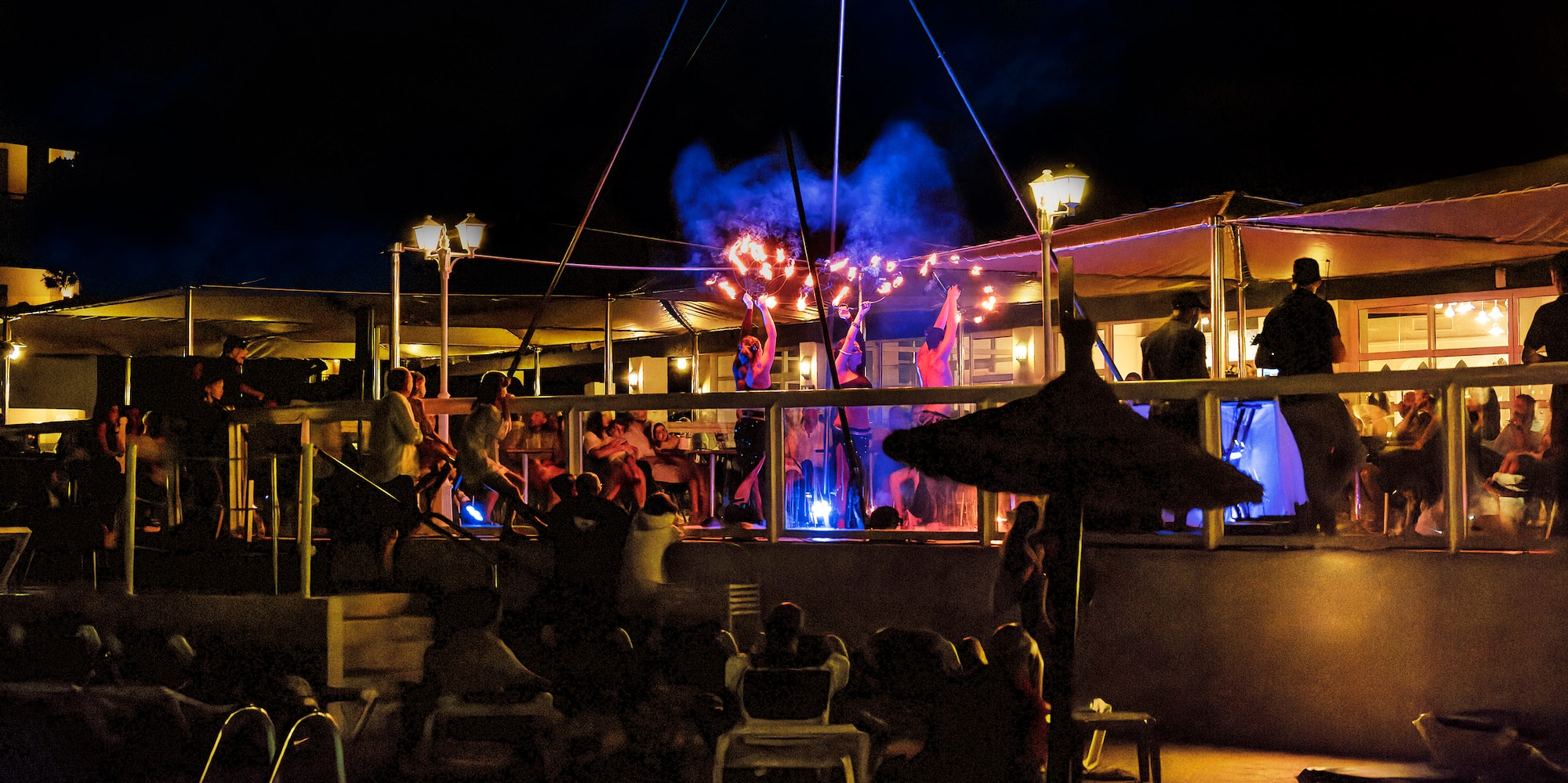 a pool with people around it