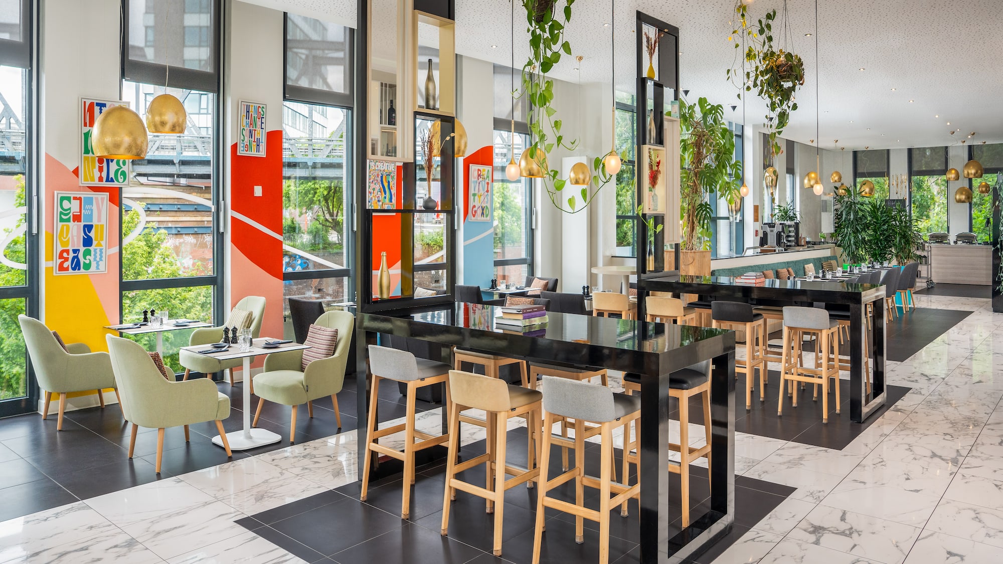 a room with tables and chairs