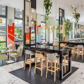 a room with tables and chairs