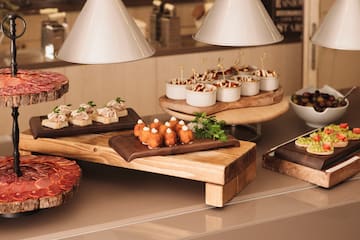 a table with different food on it