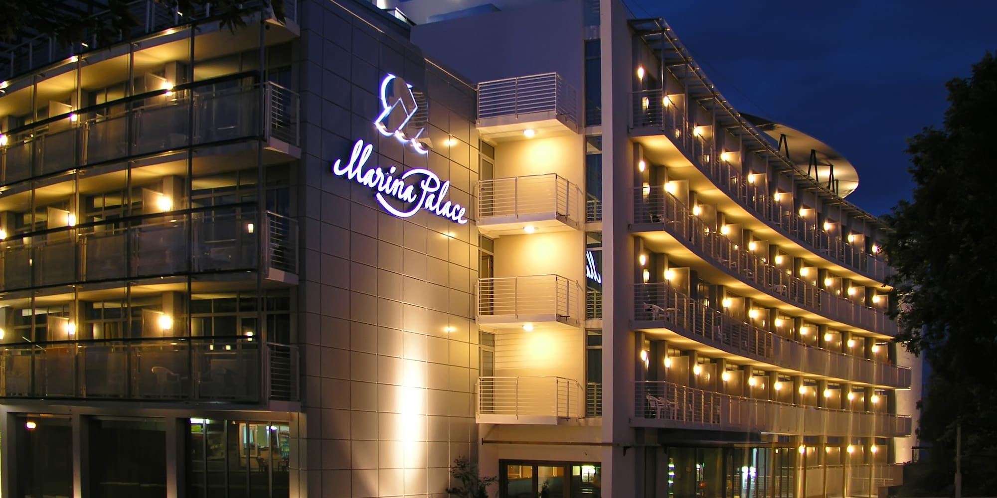 a building with lights on