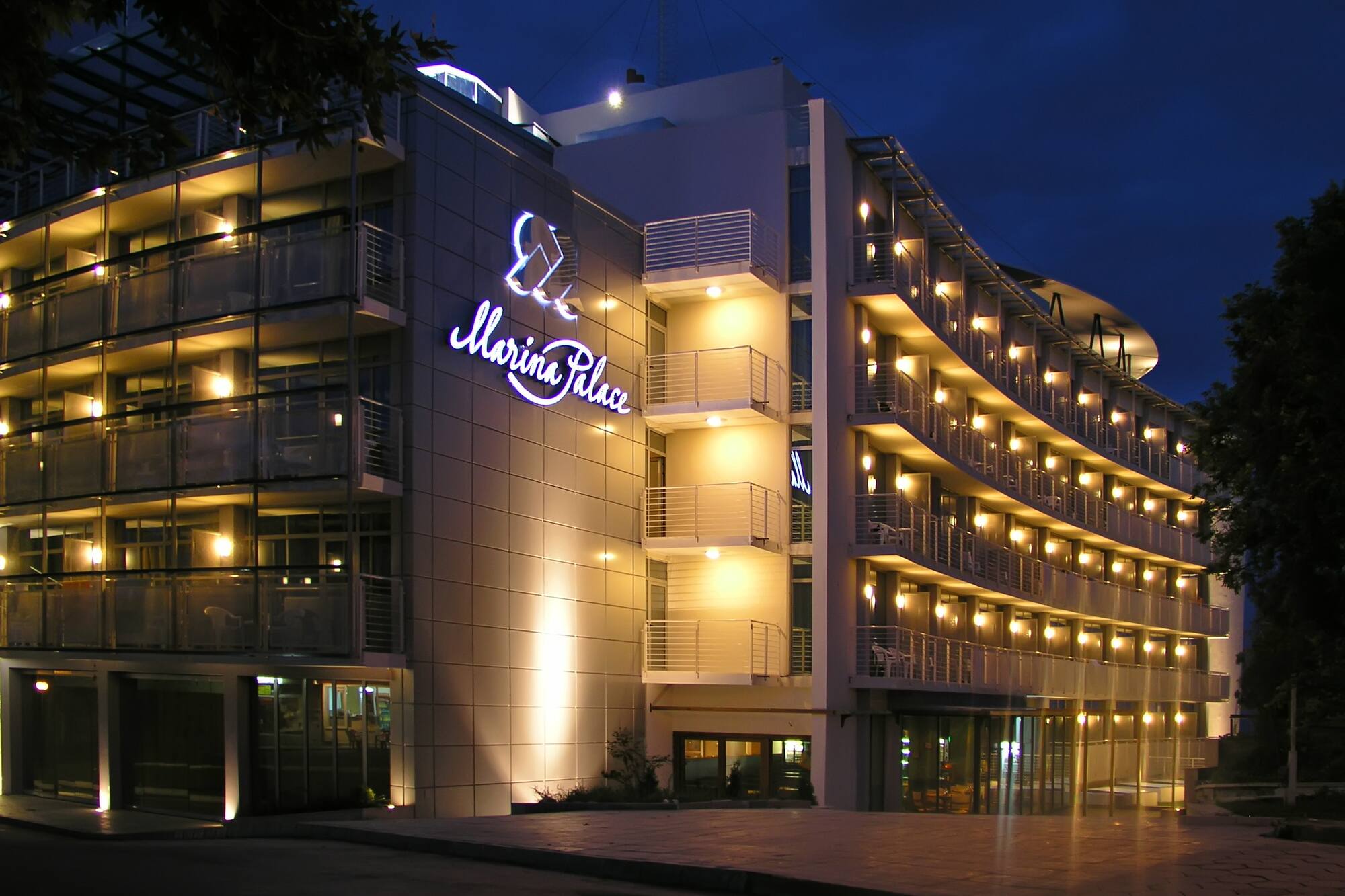 a building with lights on