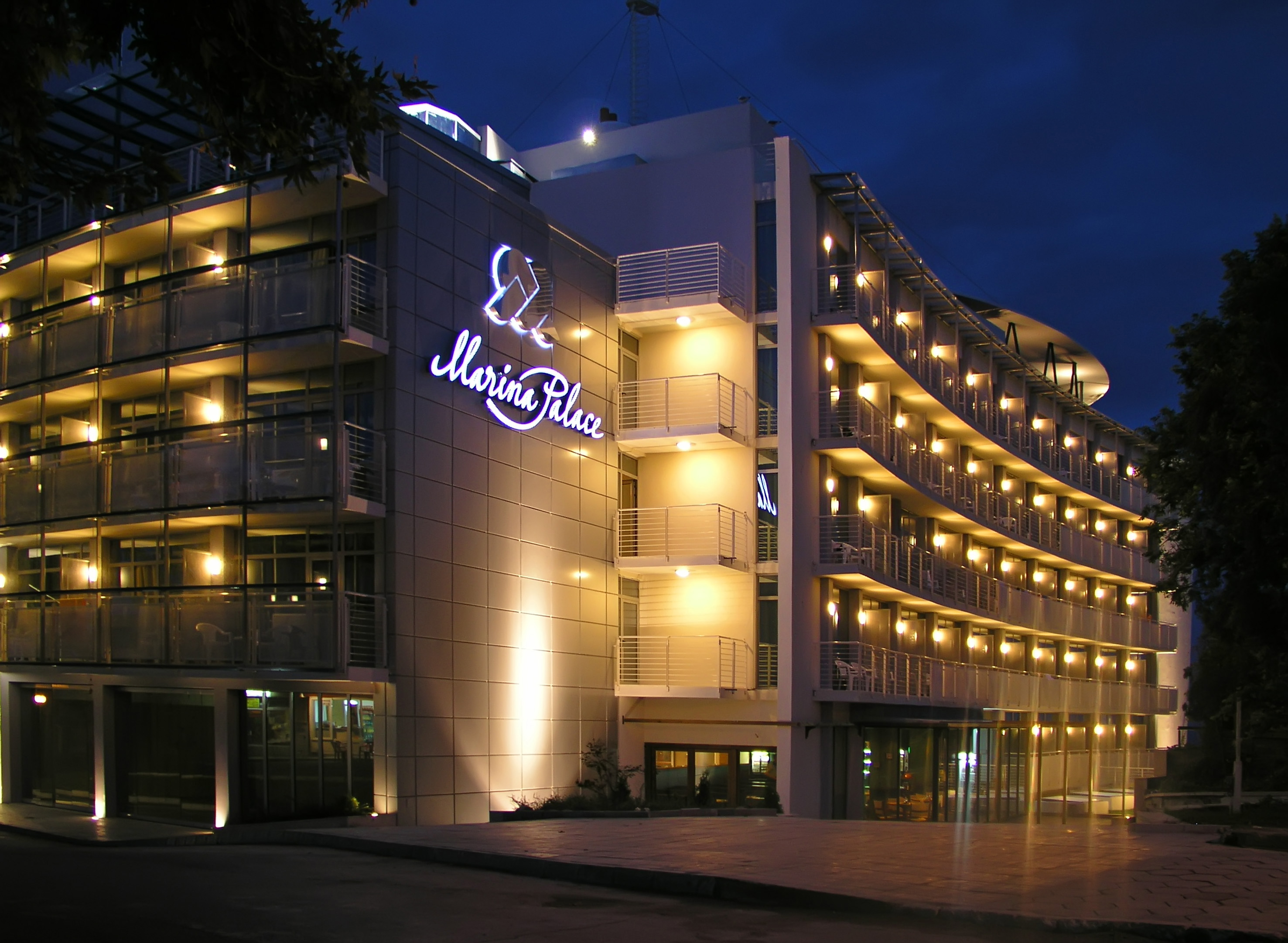 a building with lights on