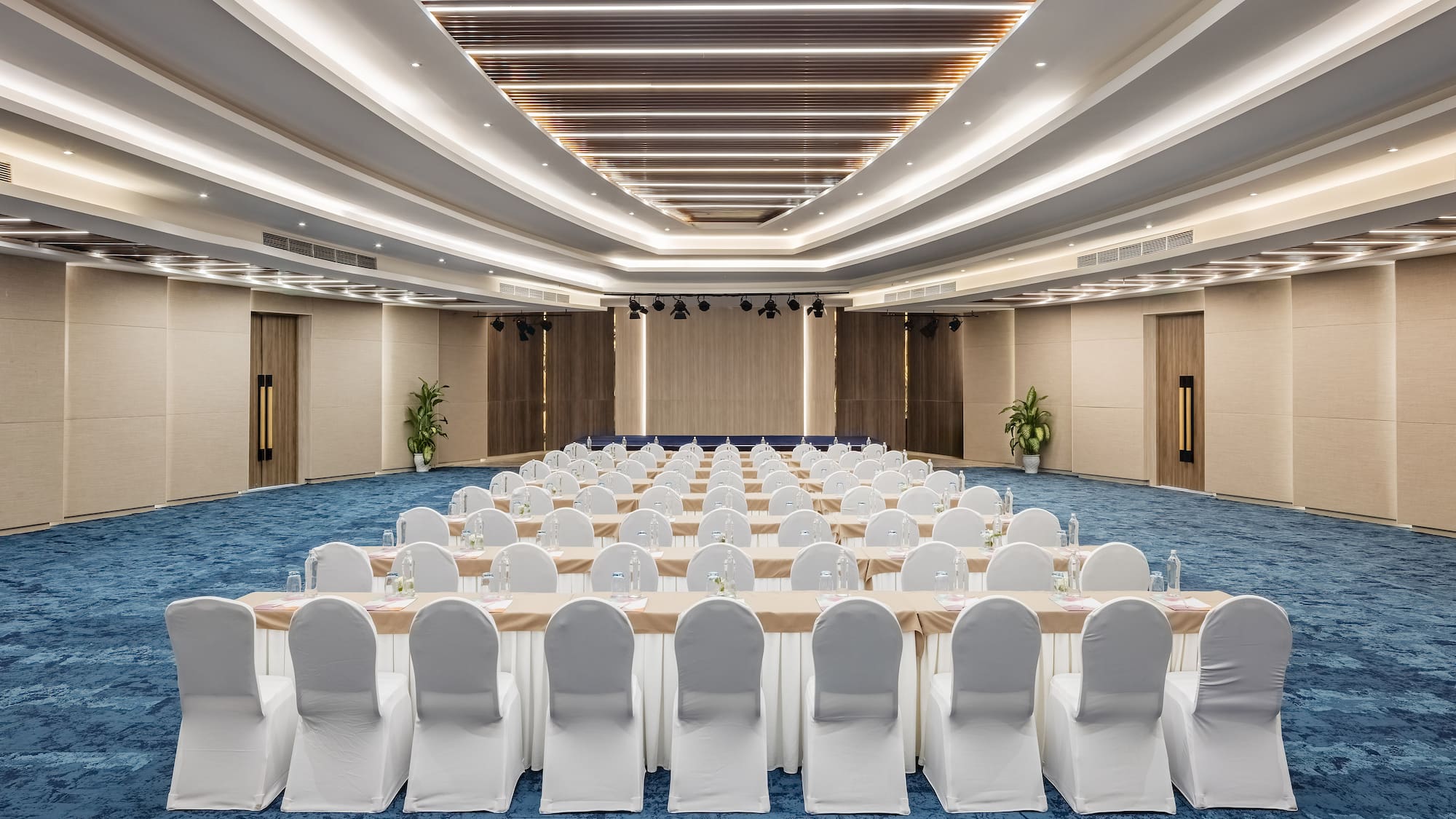 a room with tables and chairs