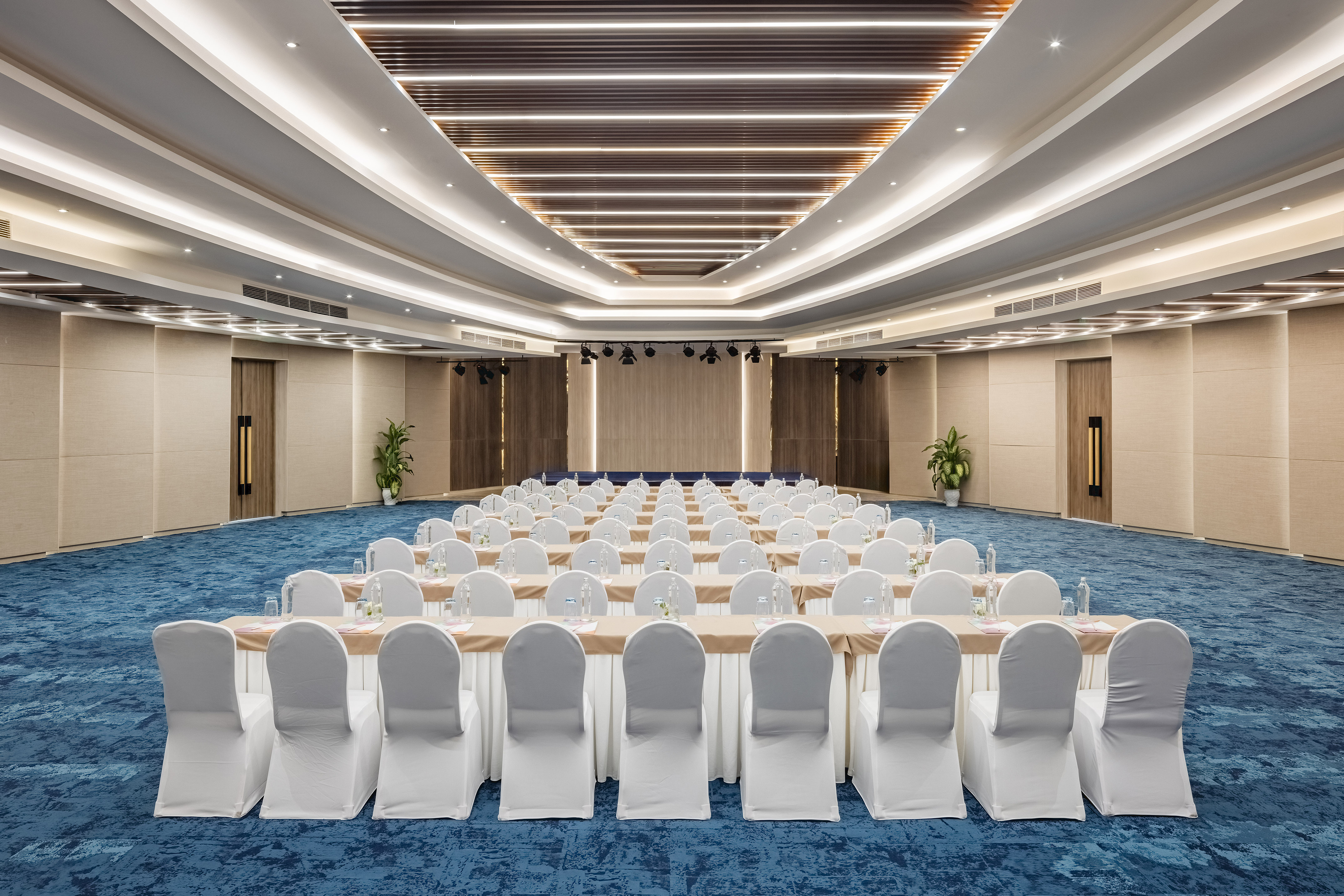 a room with tables and chairs