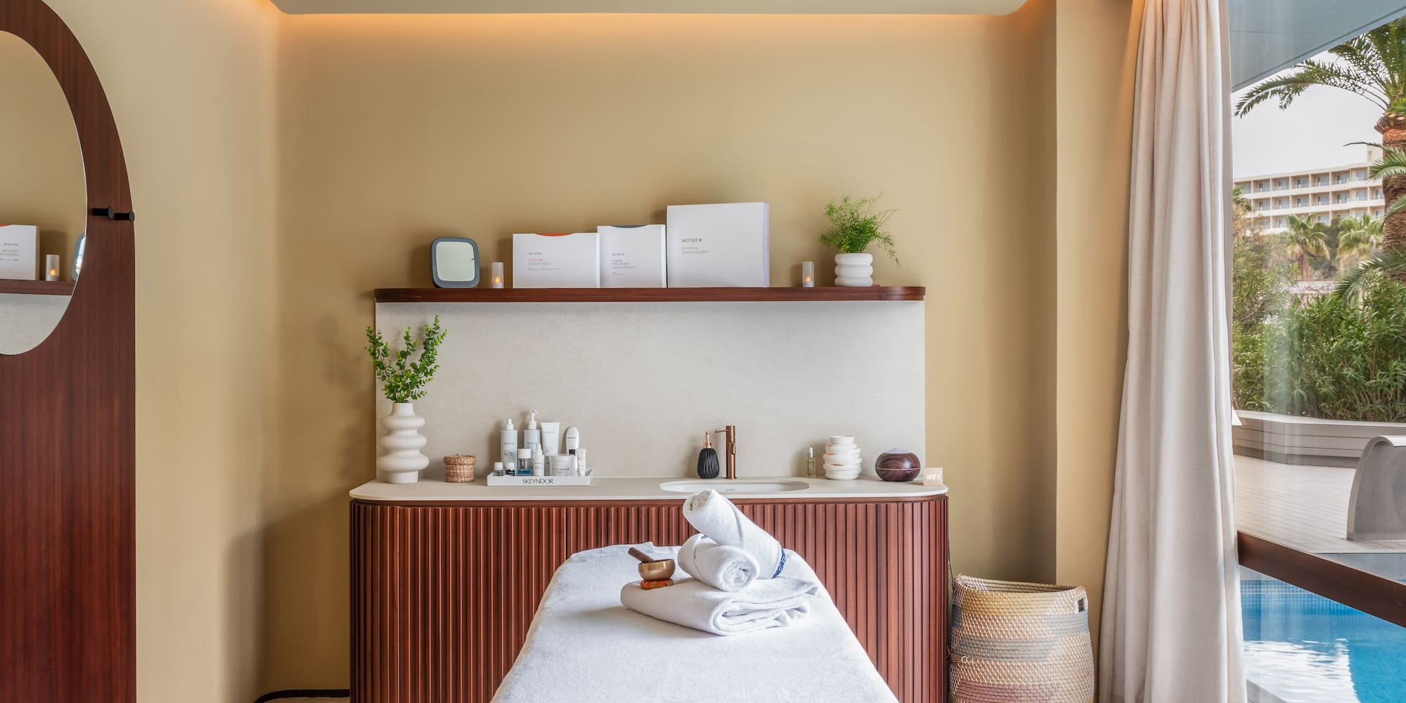 a massage table in a room