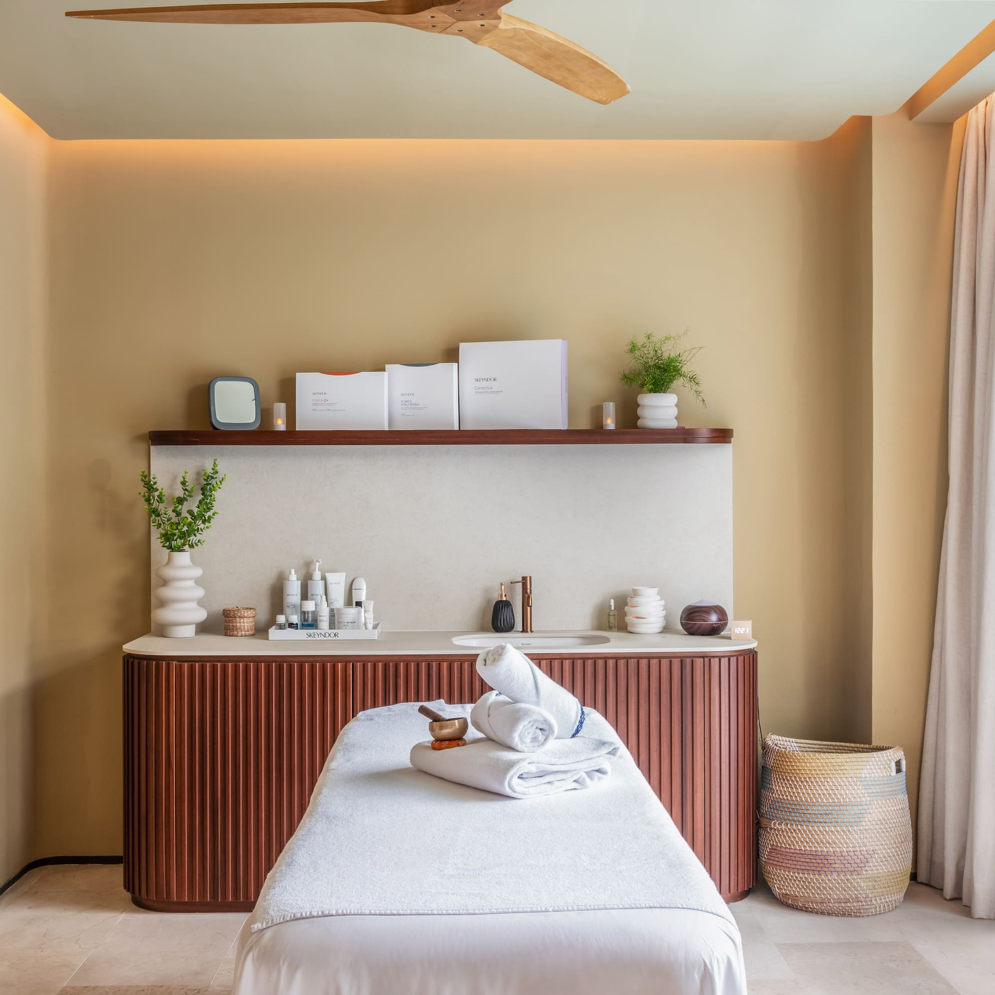 a massage table in a room