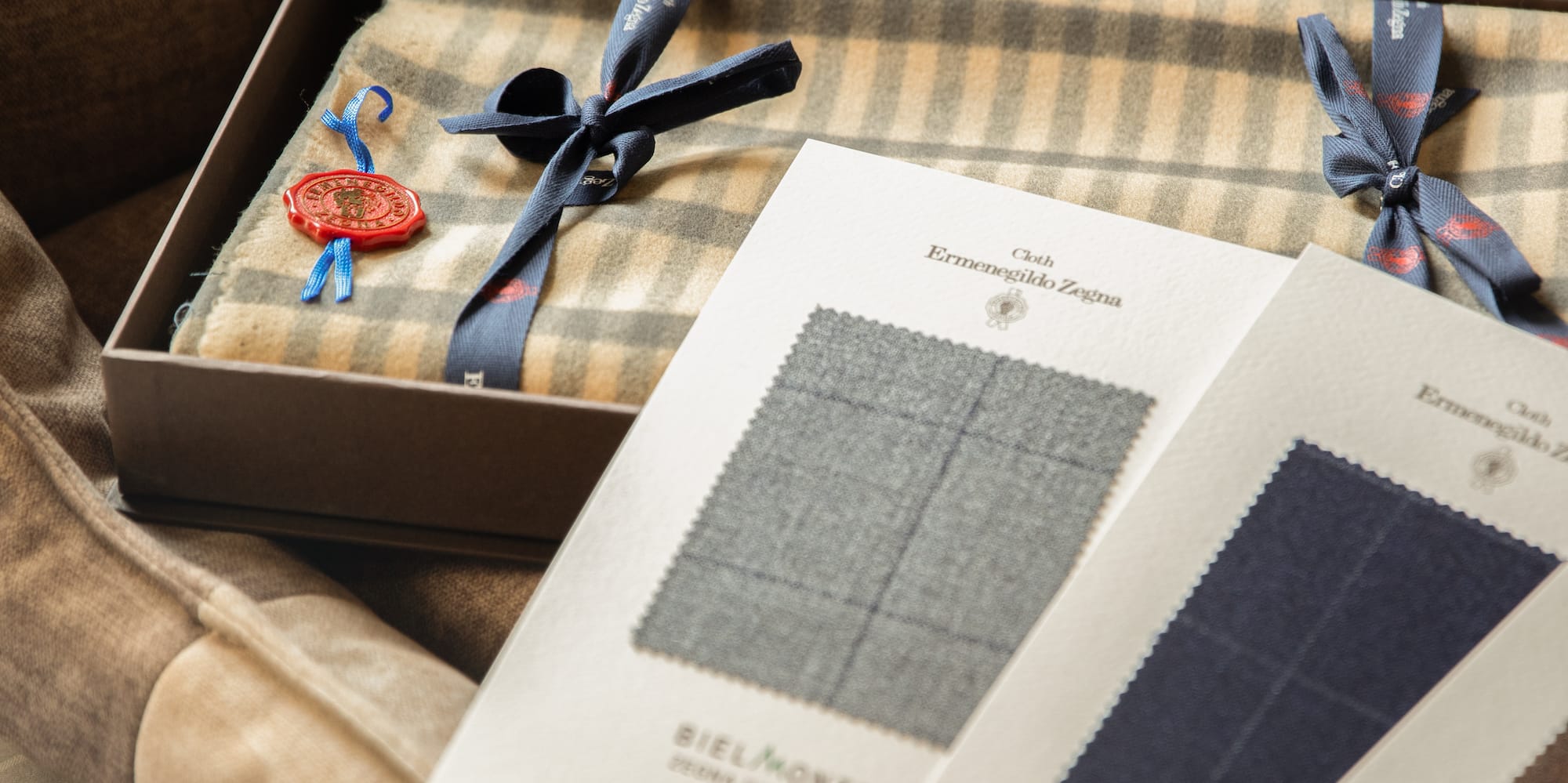 a fabric samples in a box