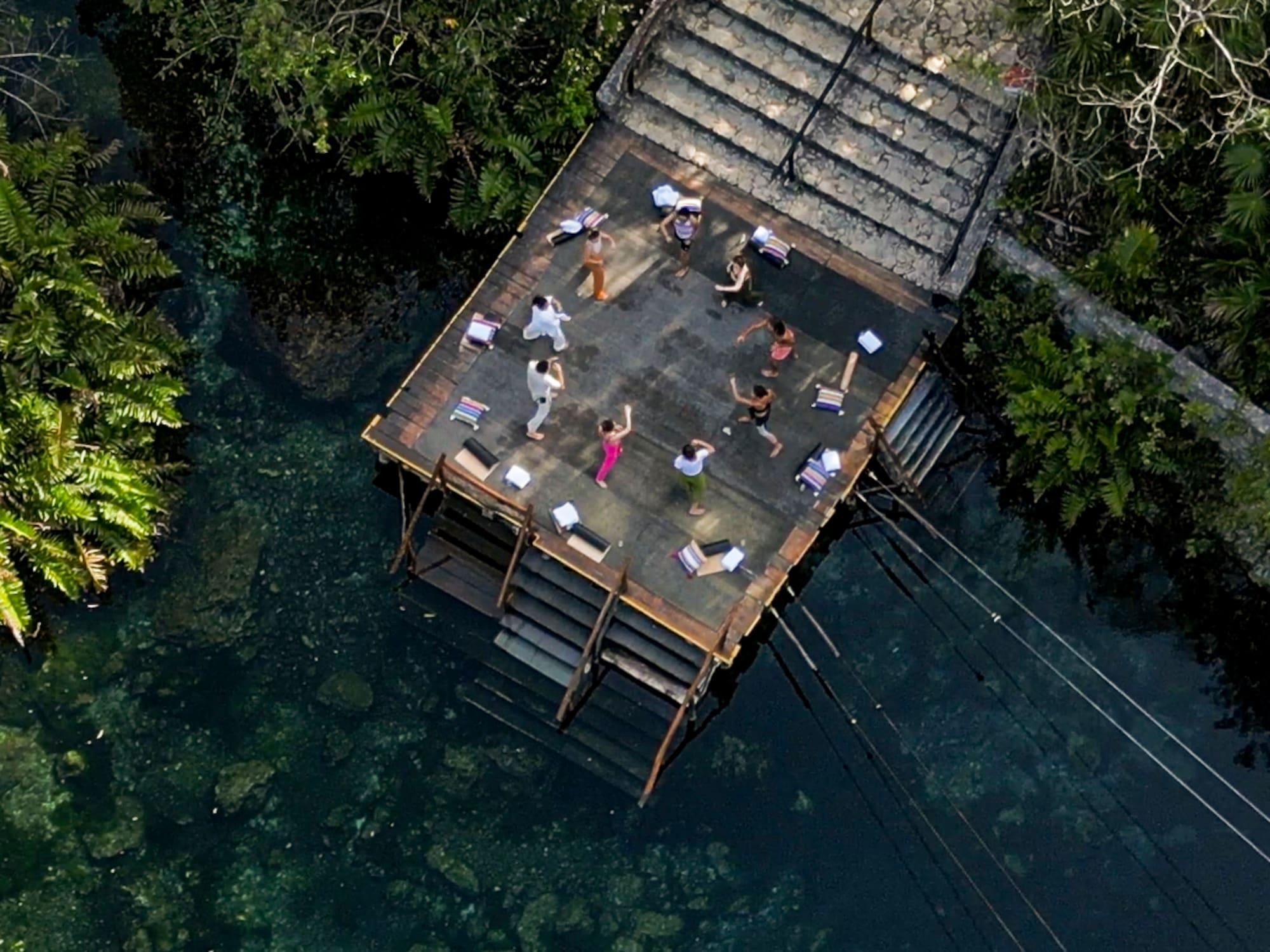 a group of people on a platform