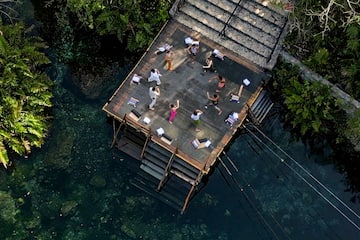 a group of people on a platform