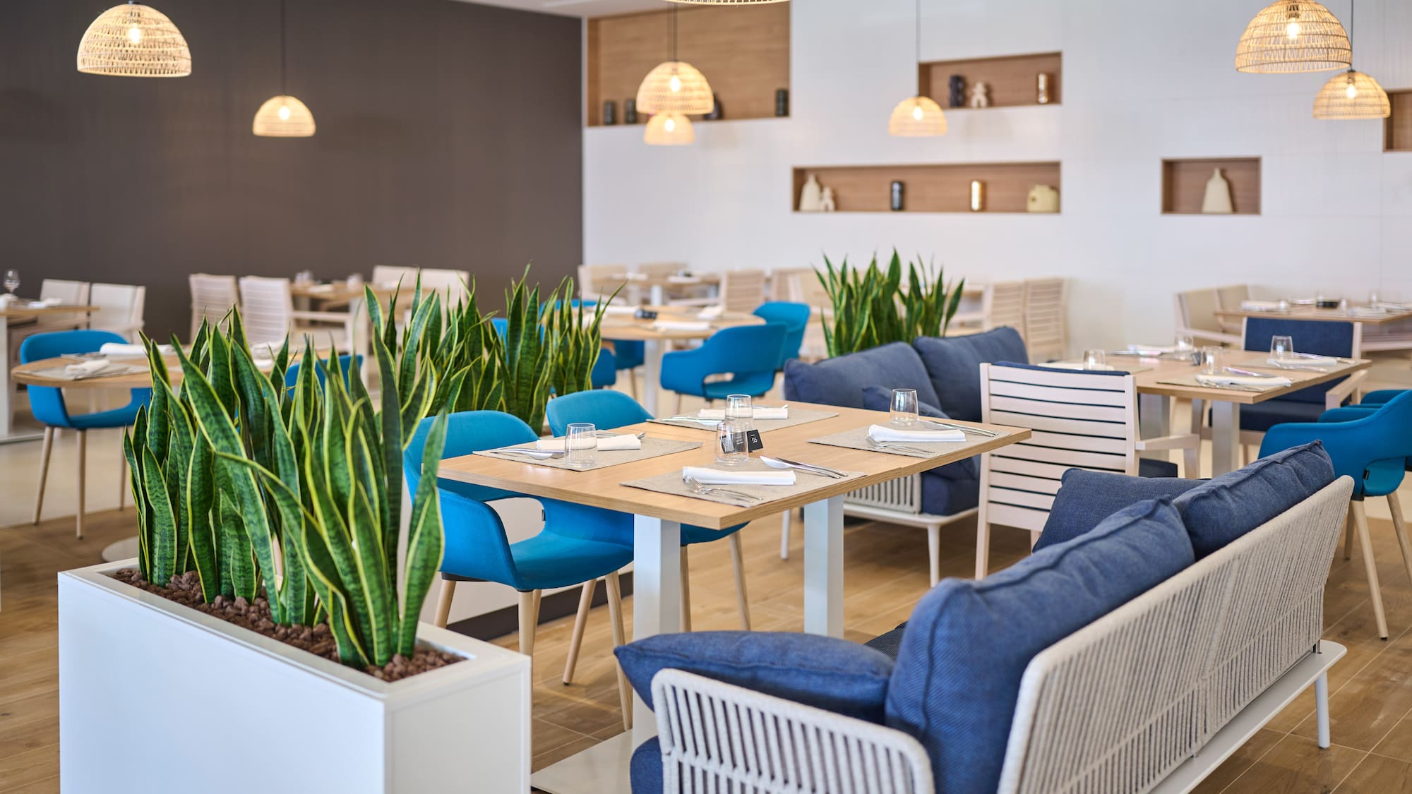 a room with tables and chairs