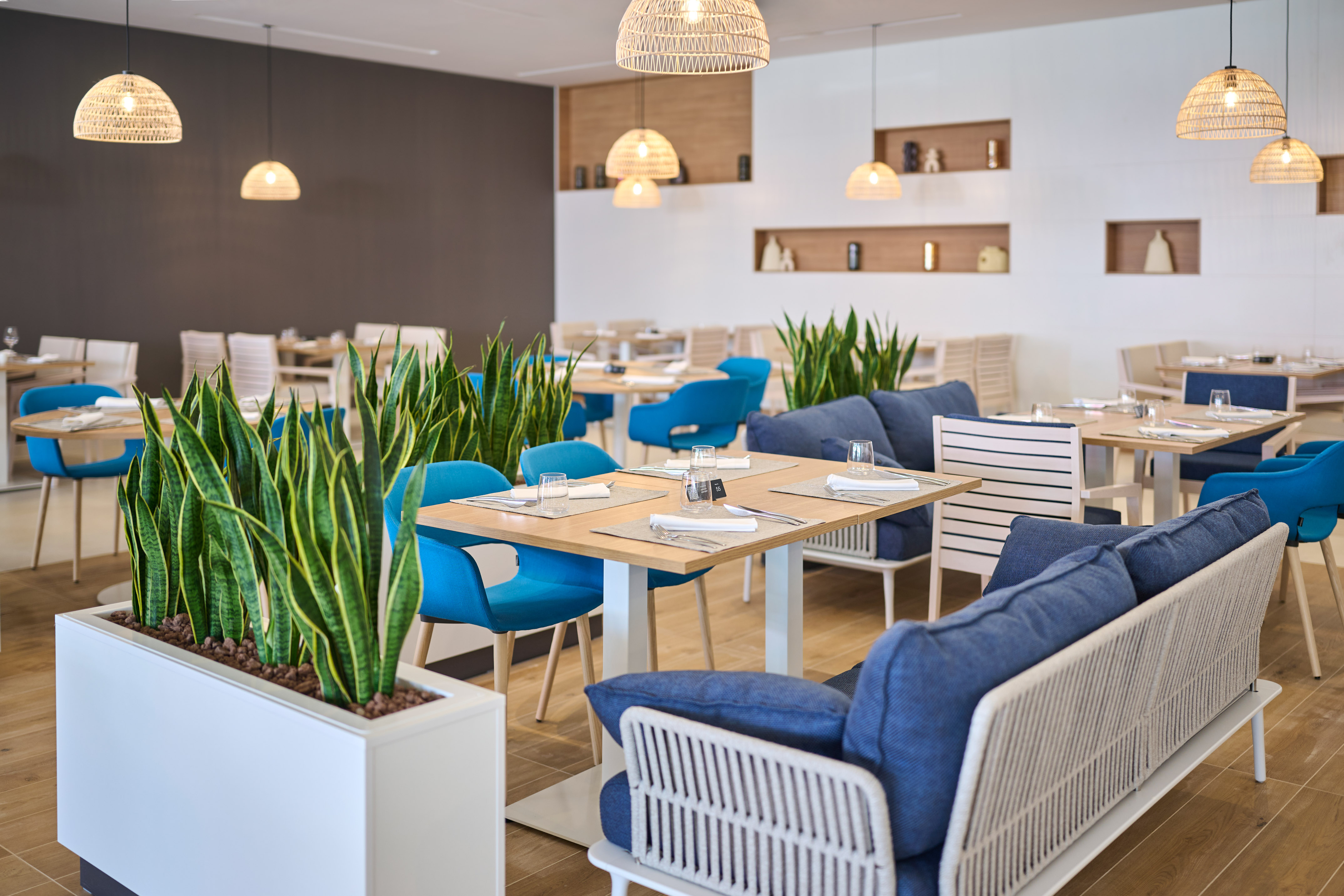 a room with tables and chairs