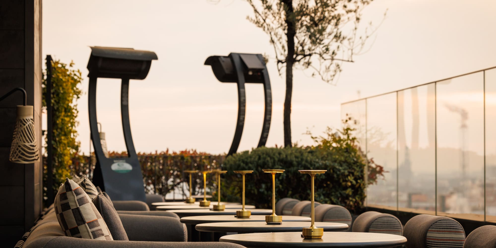 a group of chairs and tables on a patio