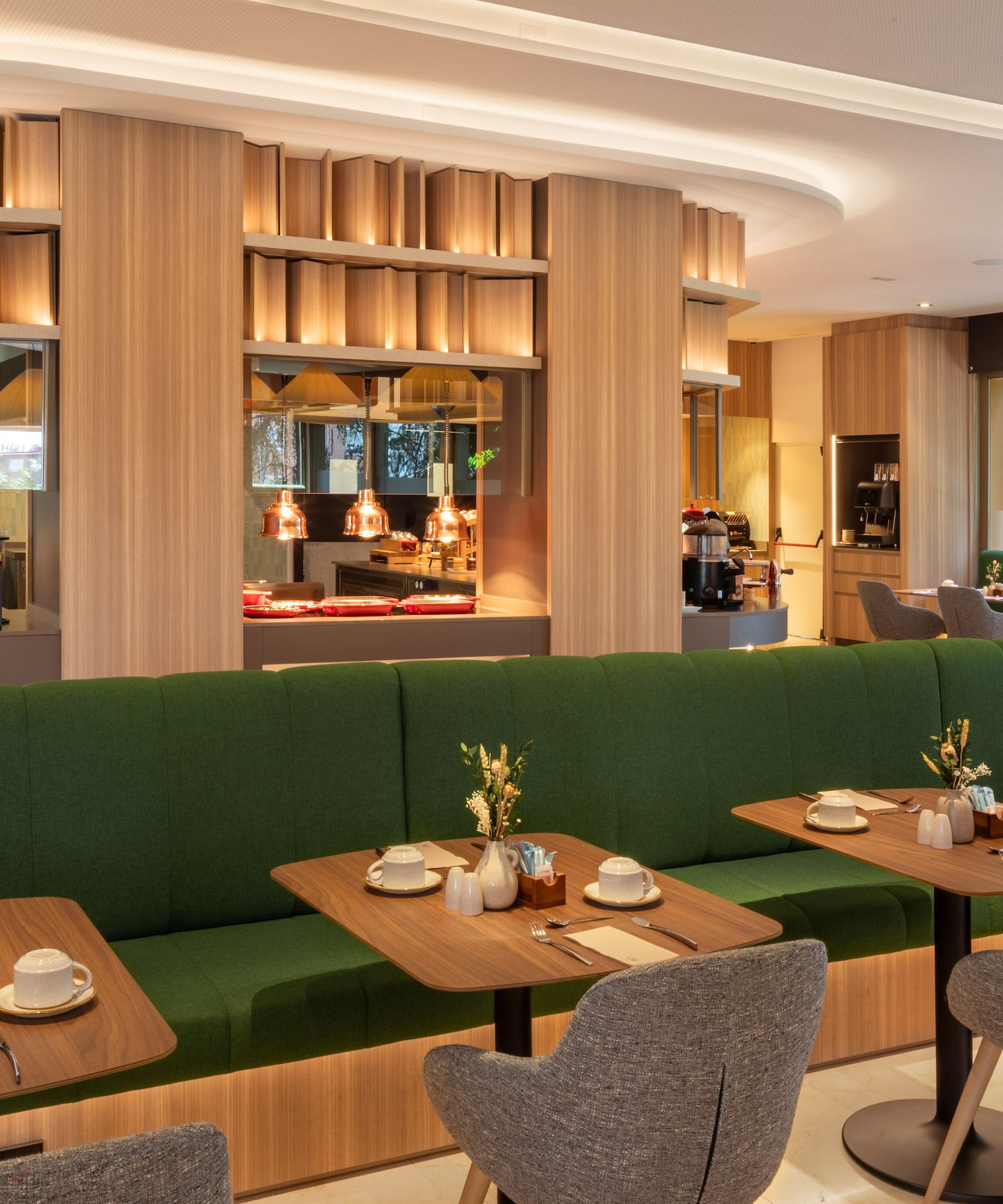 a restaurant with tables and chairs