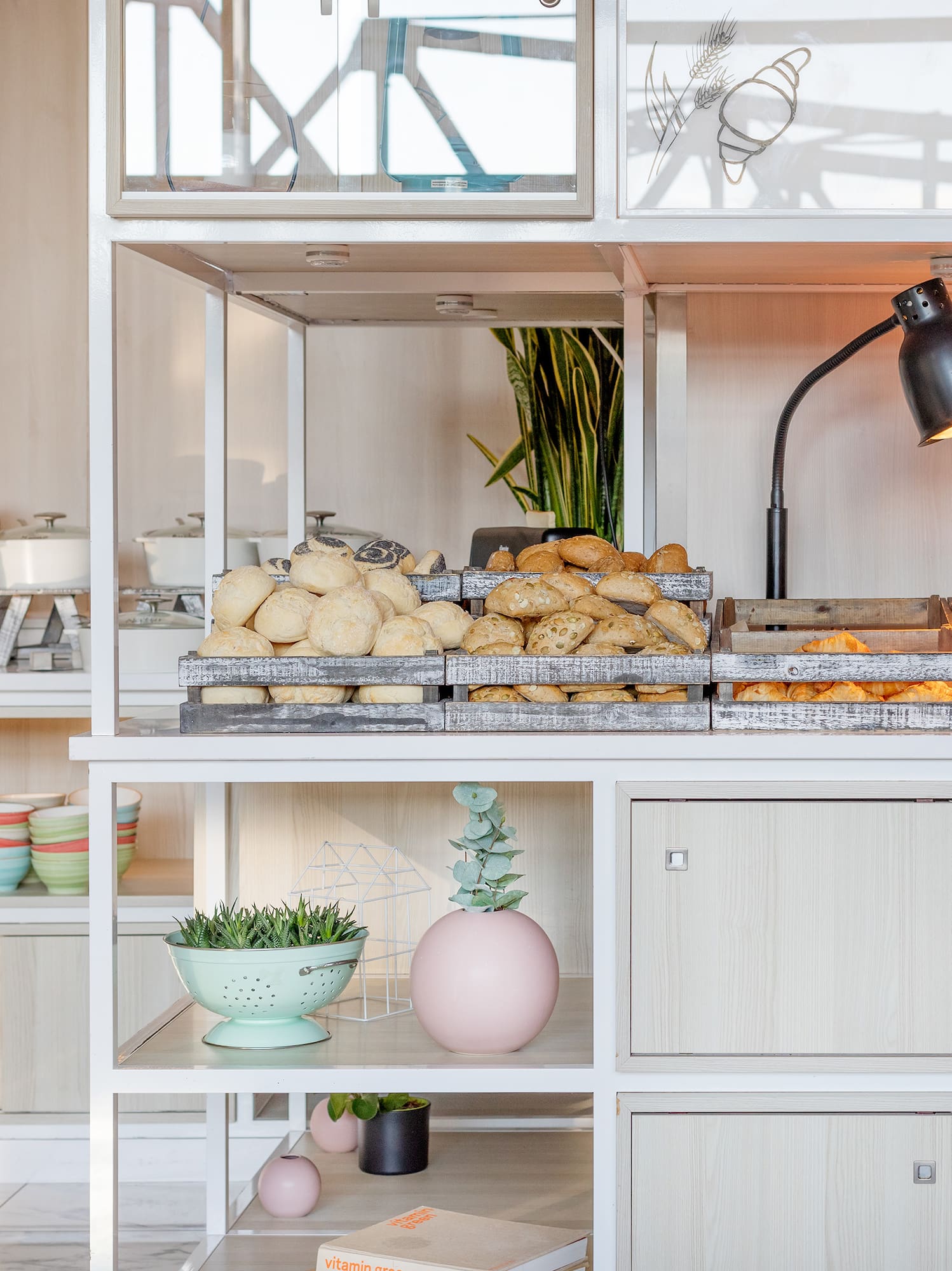 a shelf with food on it