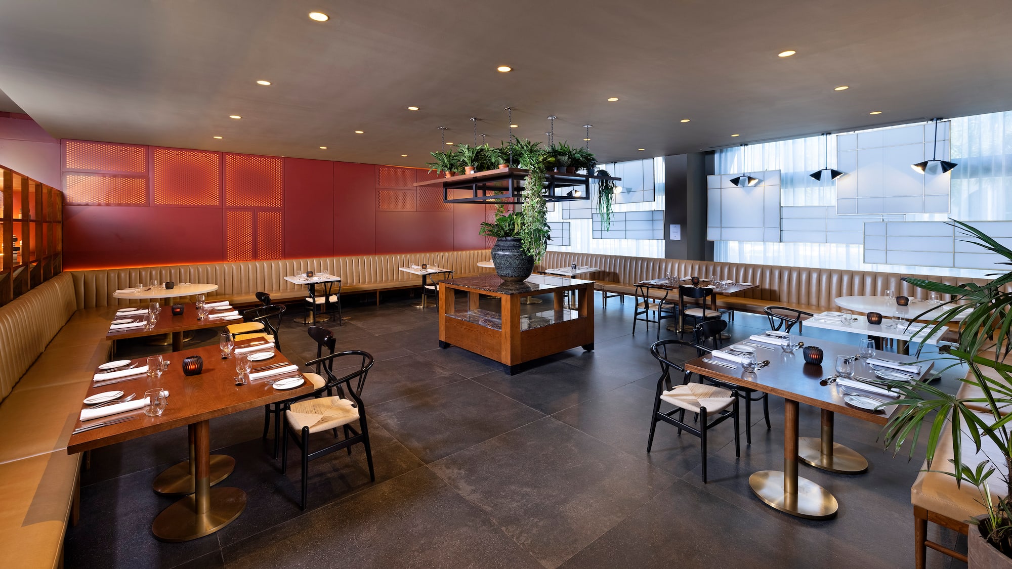 a restaurant with tables and chairs