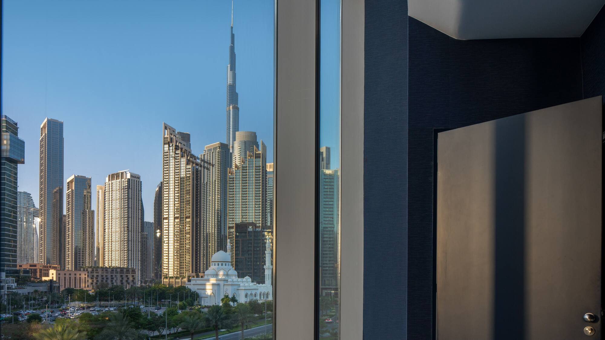 a view of a city from a window