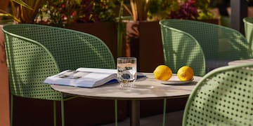 a table with a book and lemons on it