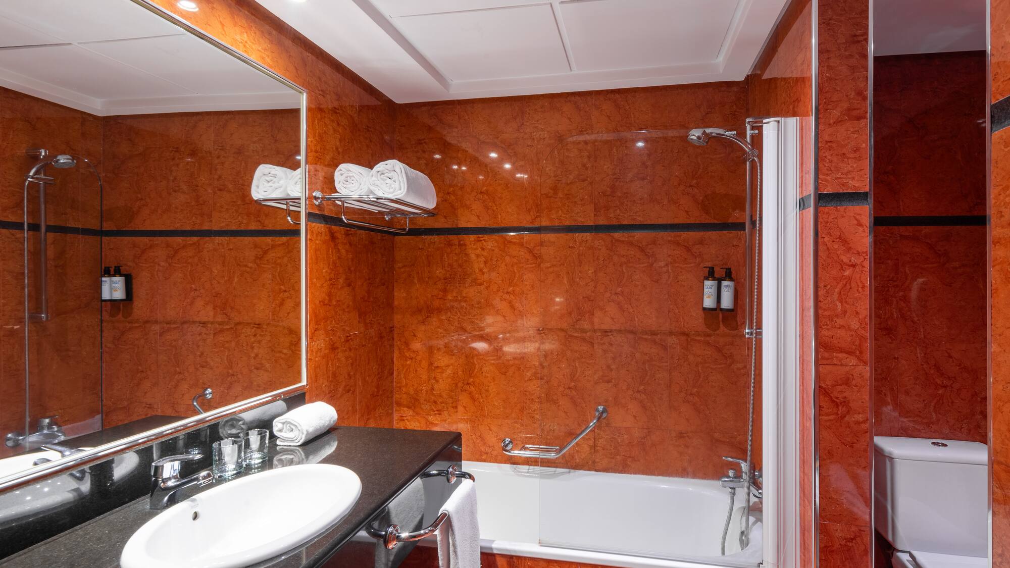 a bathroom with a sink and a shower