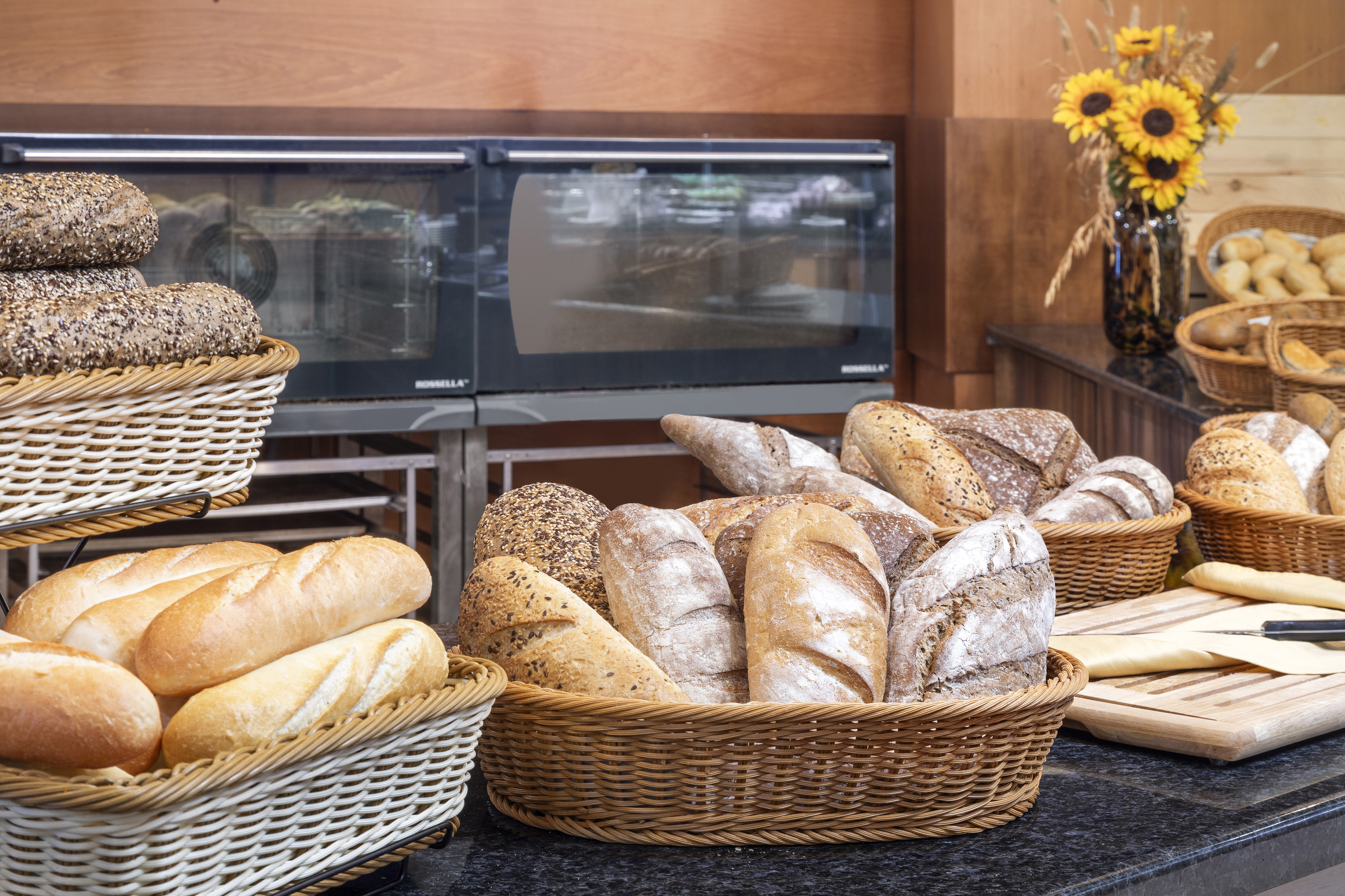 a group of baskets of bread