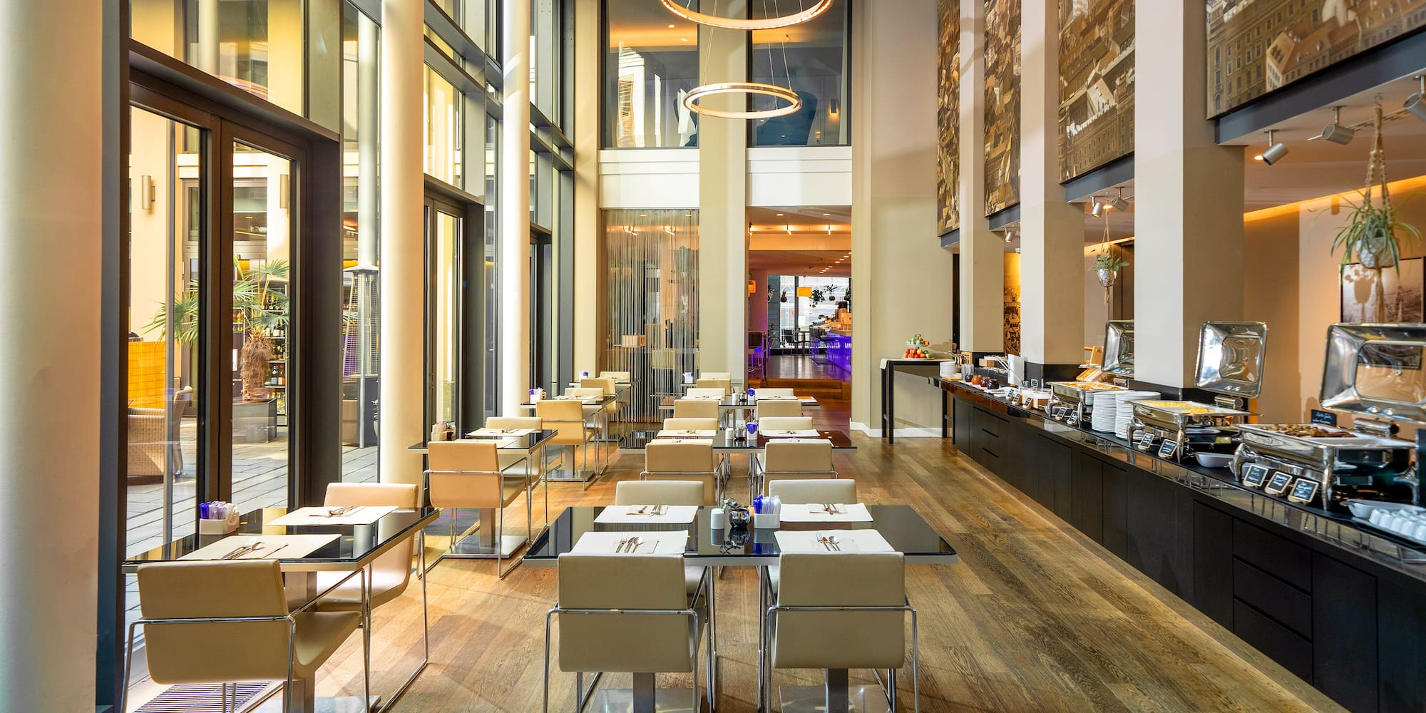 a restaurant with tables and chairs