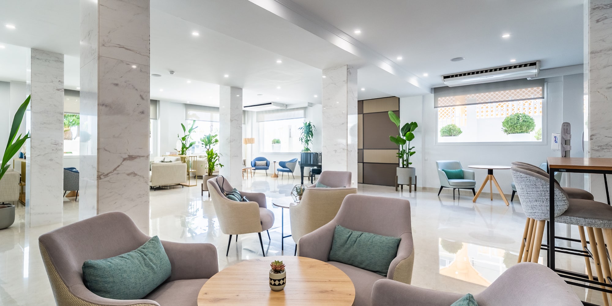 a room with chairs and a table