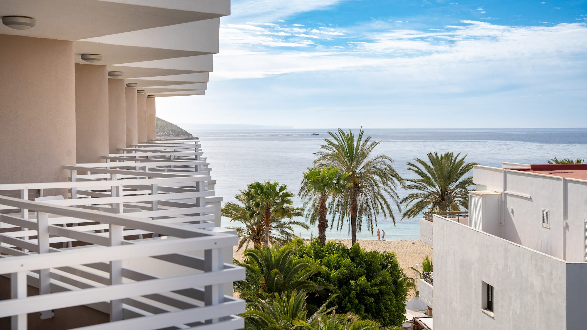 a view of a beach from a hotel