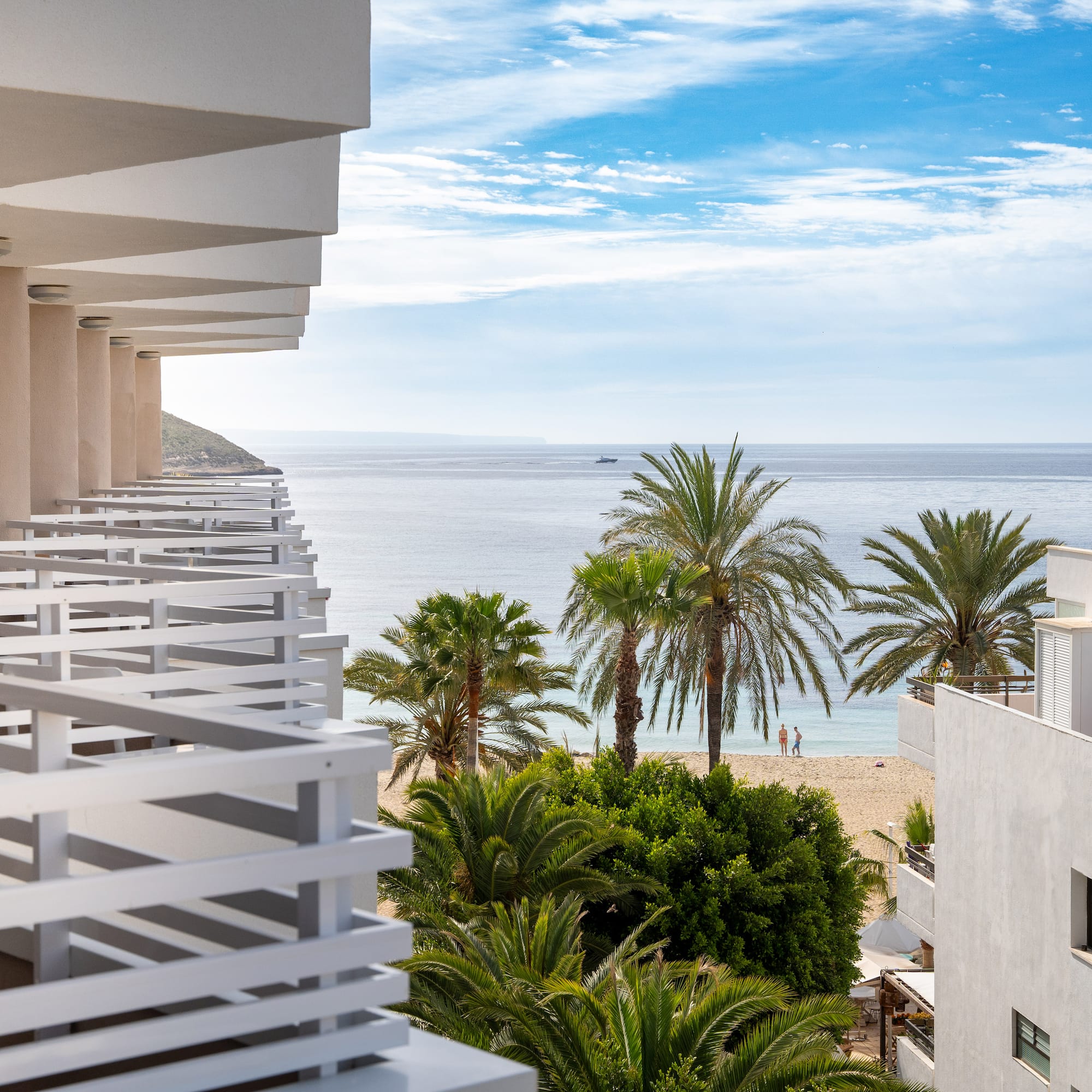 a view of a beach from a hotel