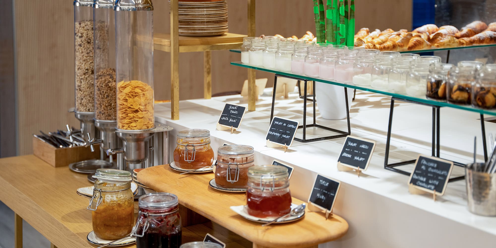 a buffet with different food items