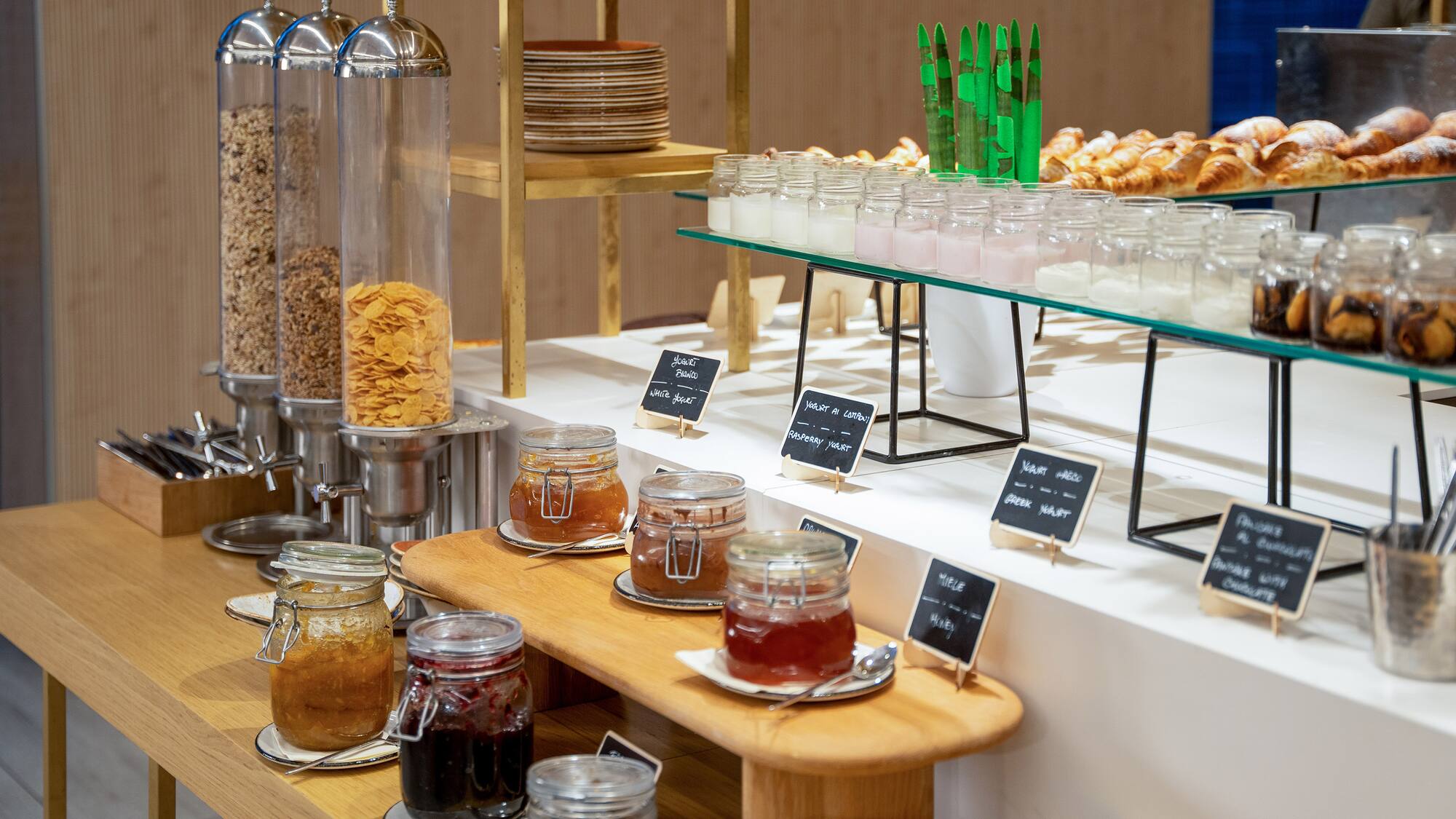 a buffet with different food items