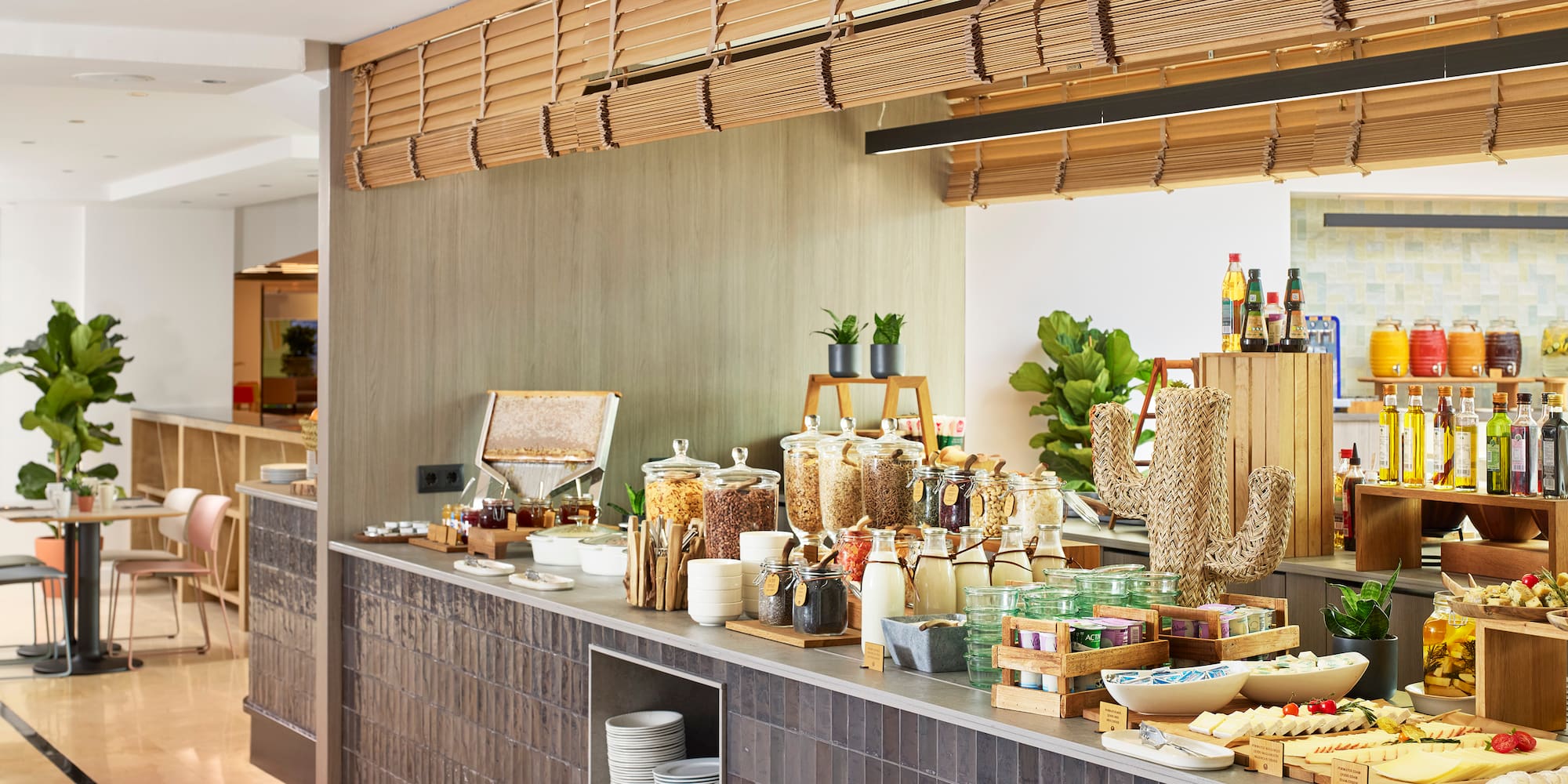 a counter with food items on it