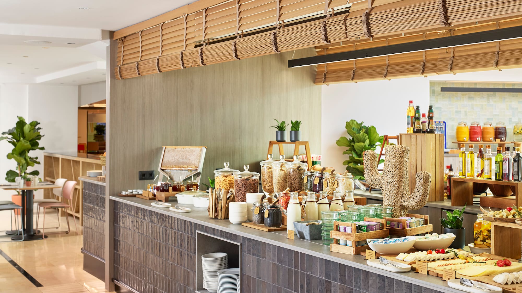 a counter with food items on it