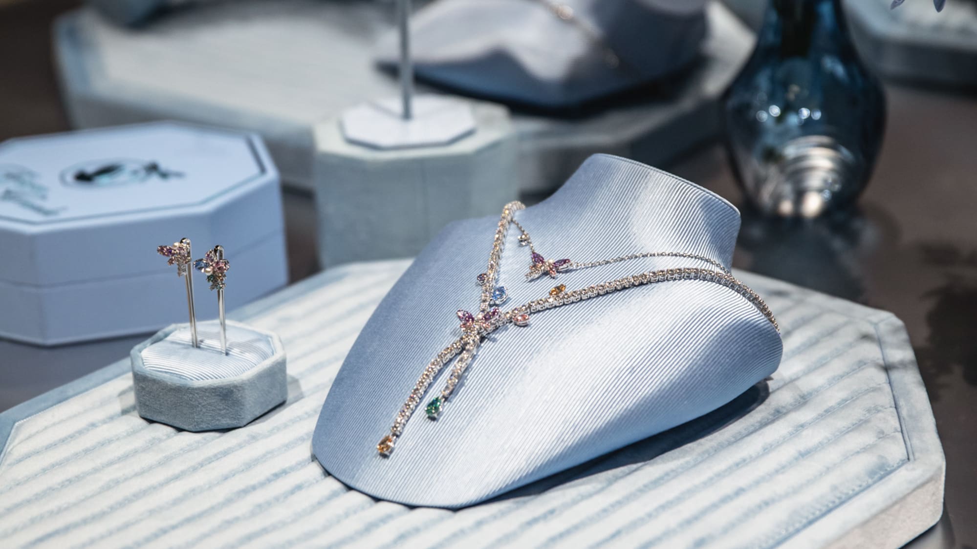a jewelry display on a table