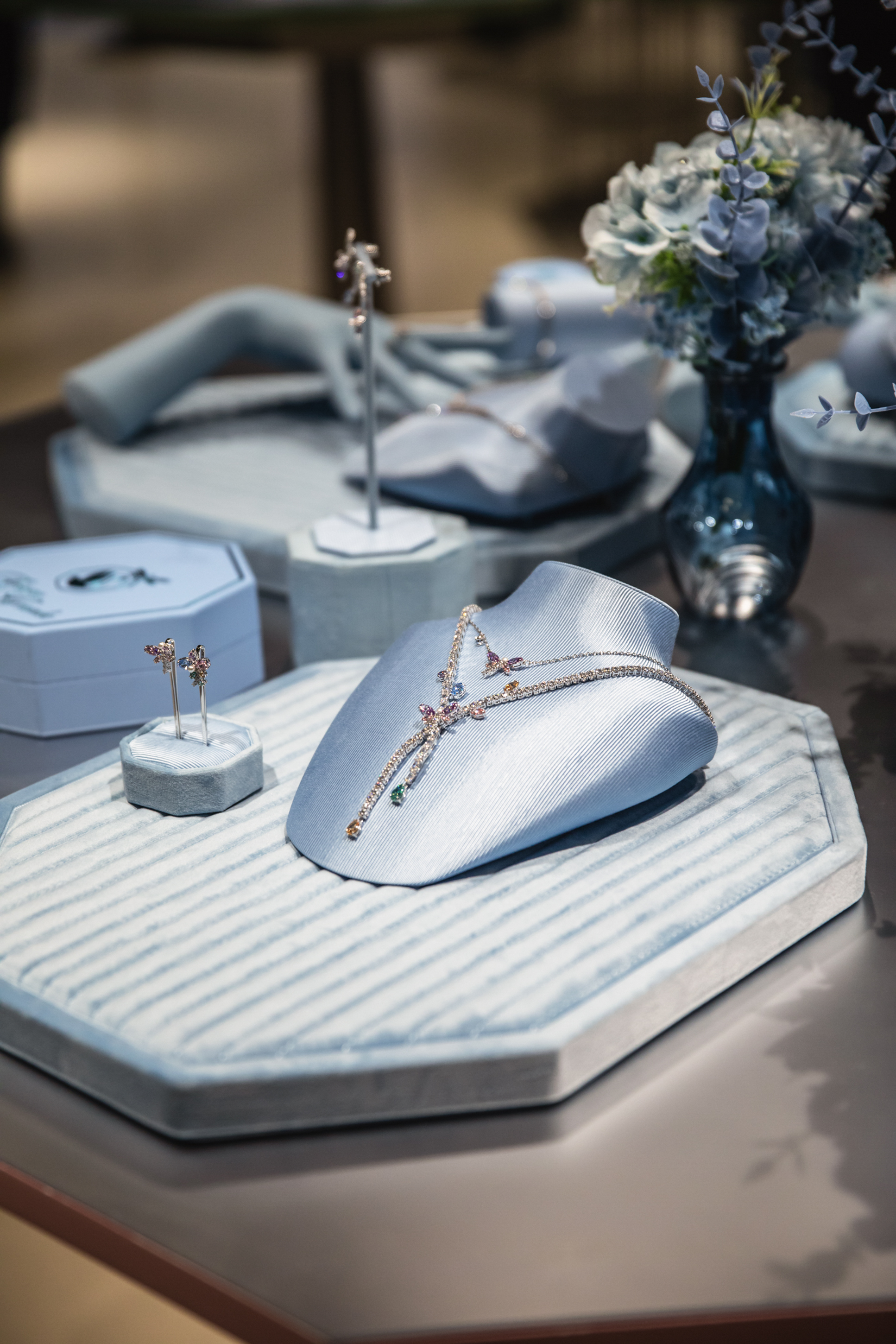 a jewelry display on a table