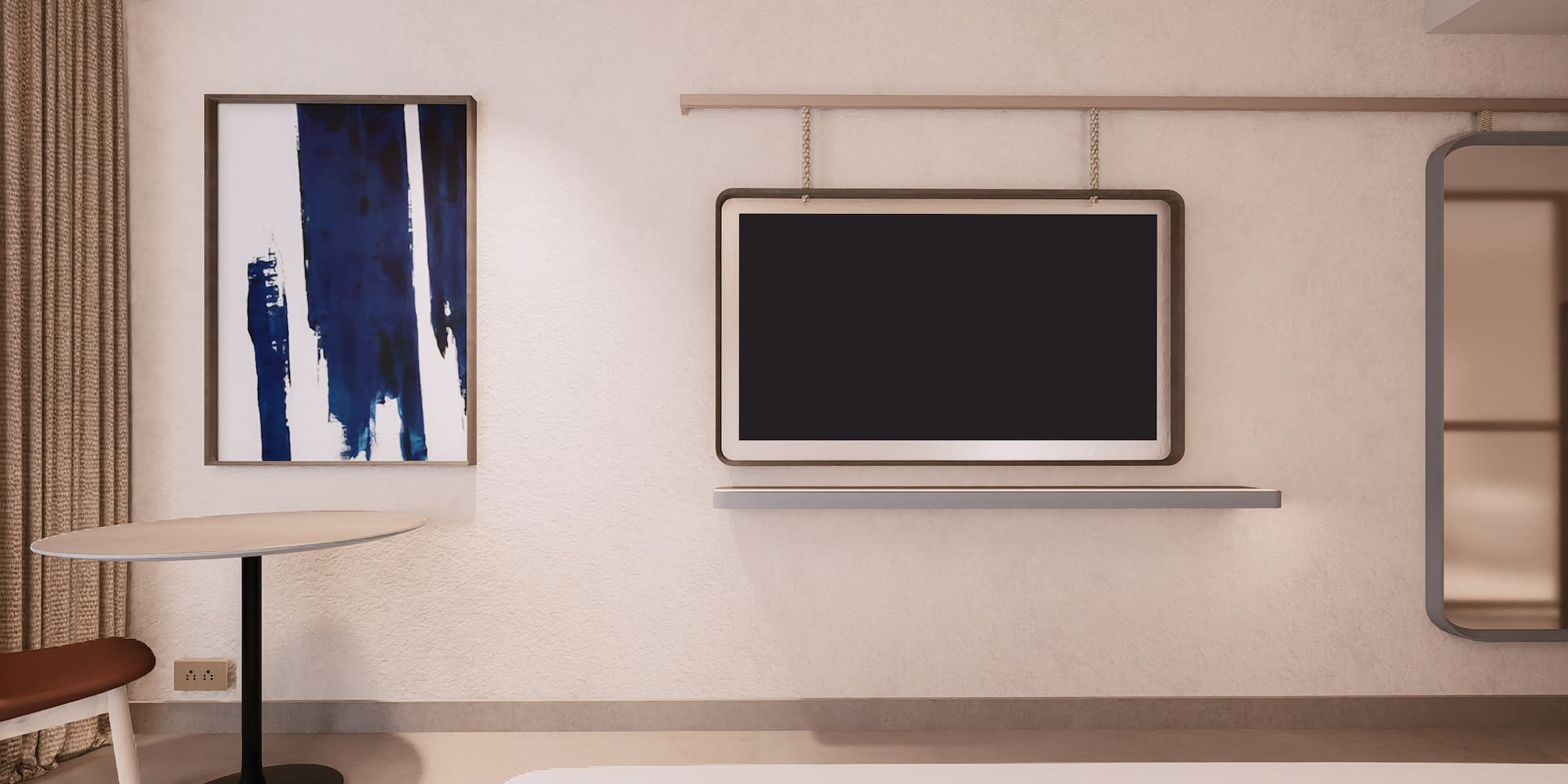 a room with a tv on the wall