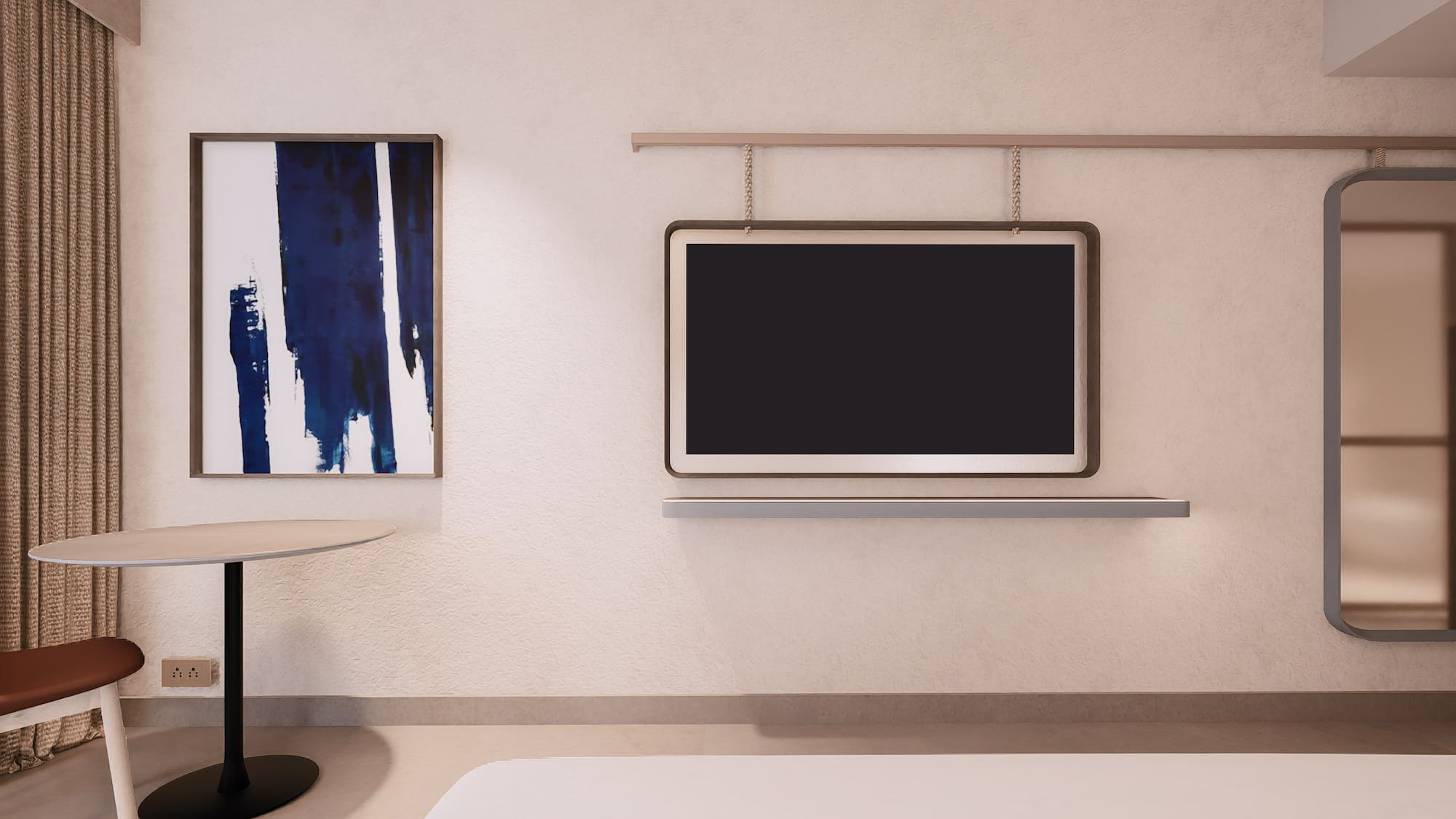 a room with a tv on the wall