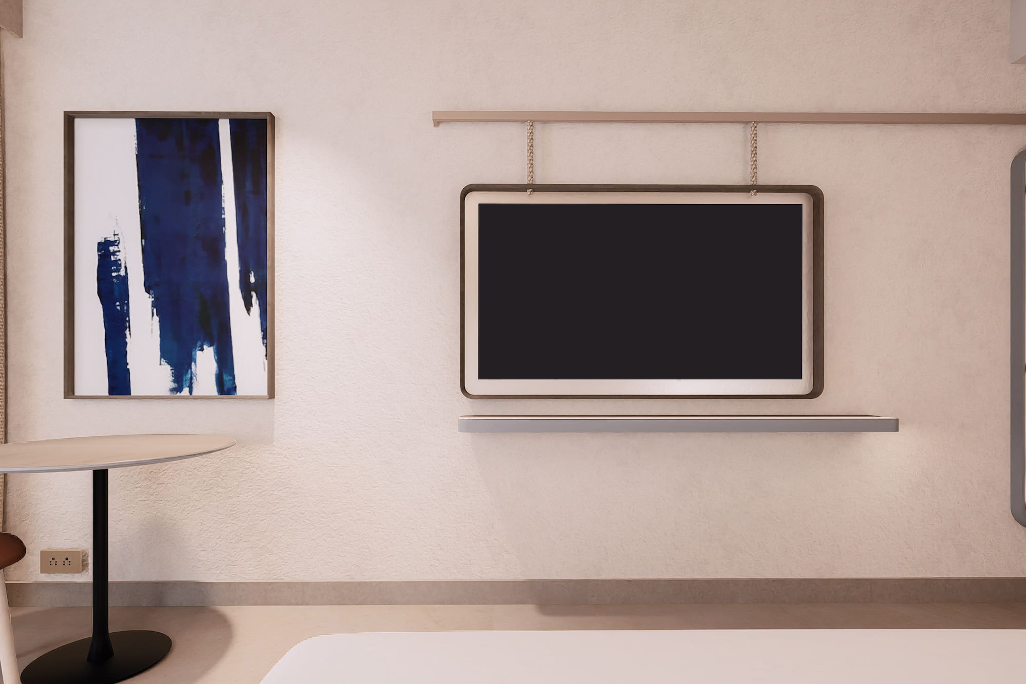 a room with a tv on the wall