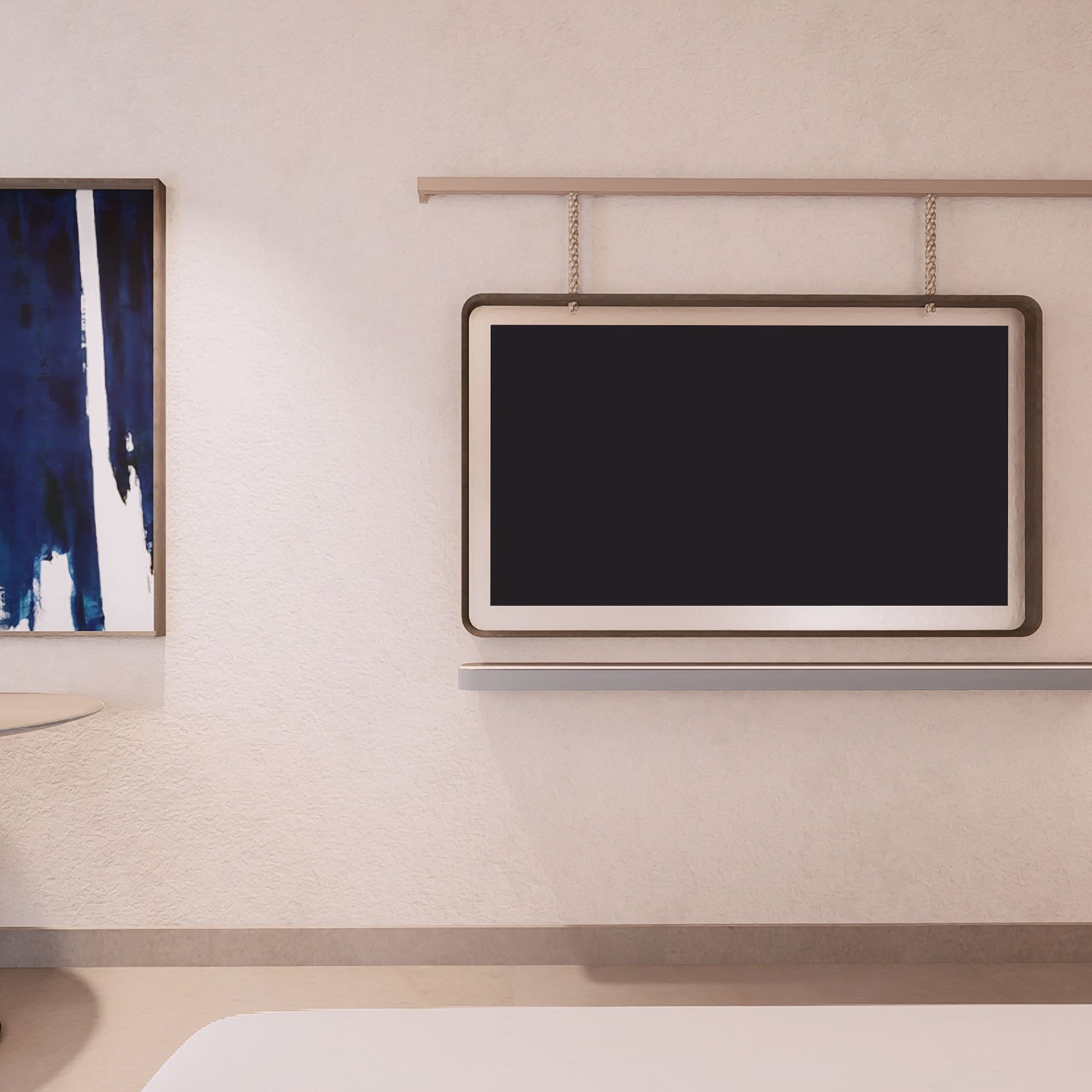 a room with a tv on the wall