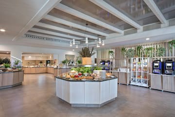 a food and drink buffet in a restaurant