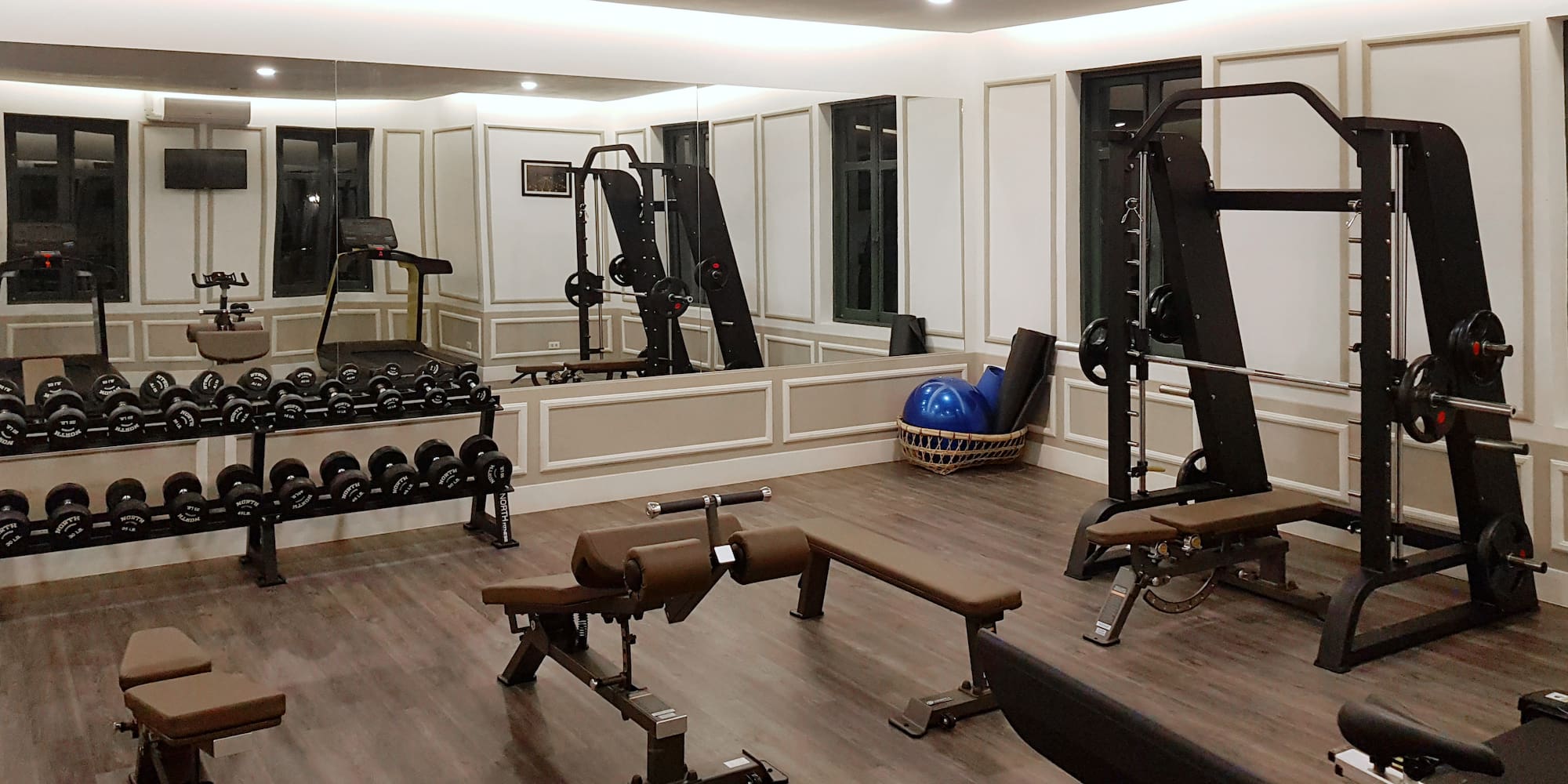 a room with a gym equipment